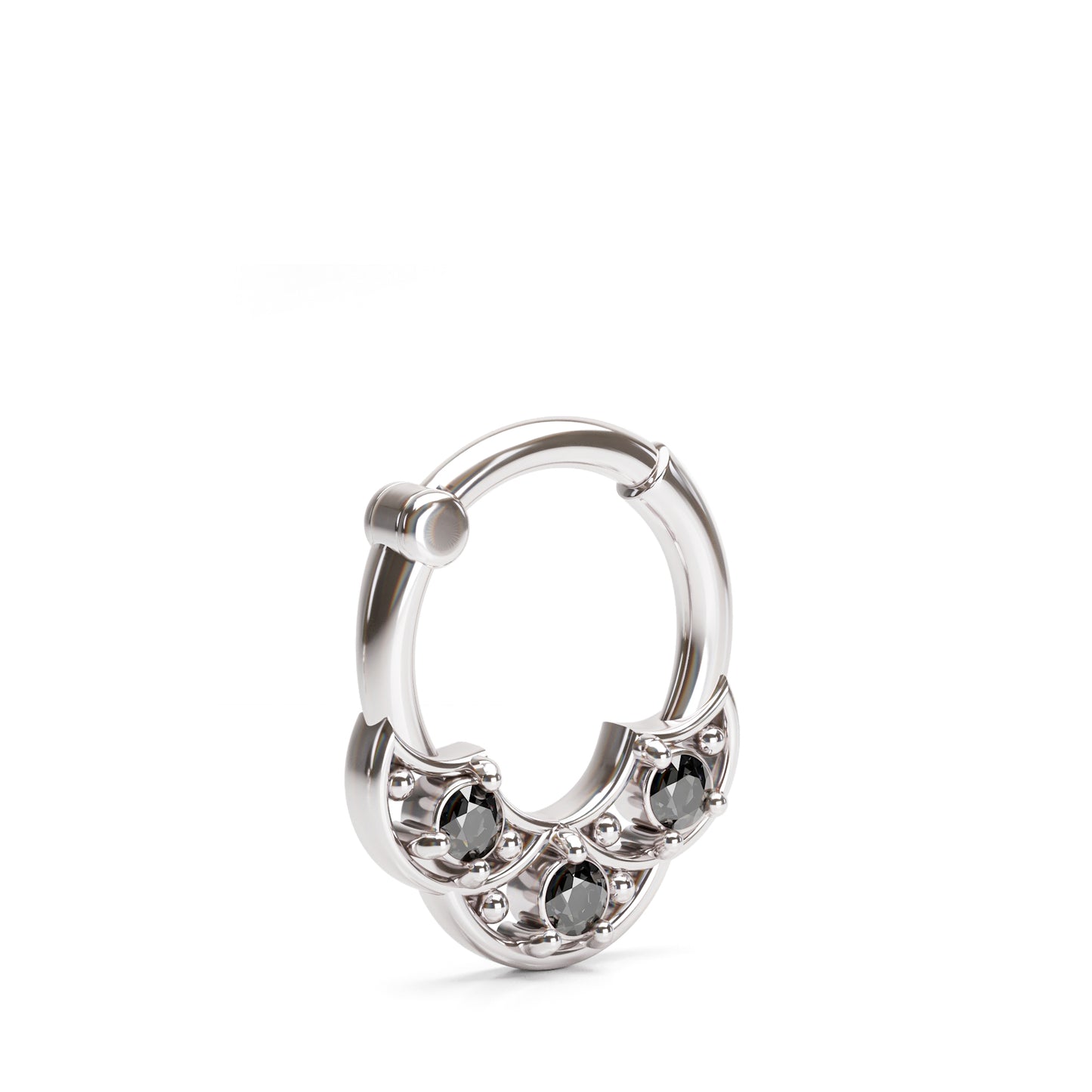 Solid Gold Black Diamond Shield Clicker Hoop