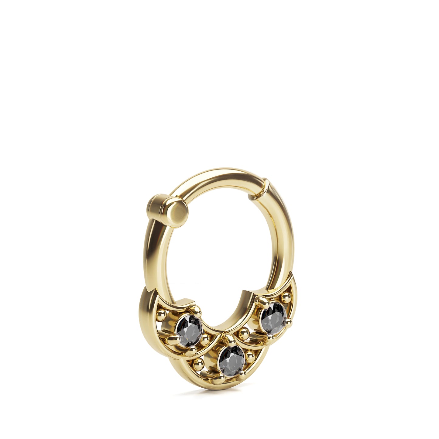 Solid Gold Black Diamond Shield Clicker Hoop