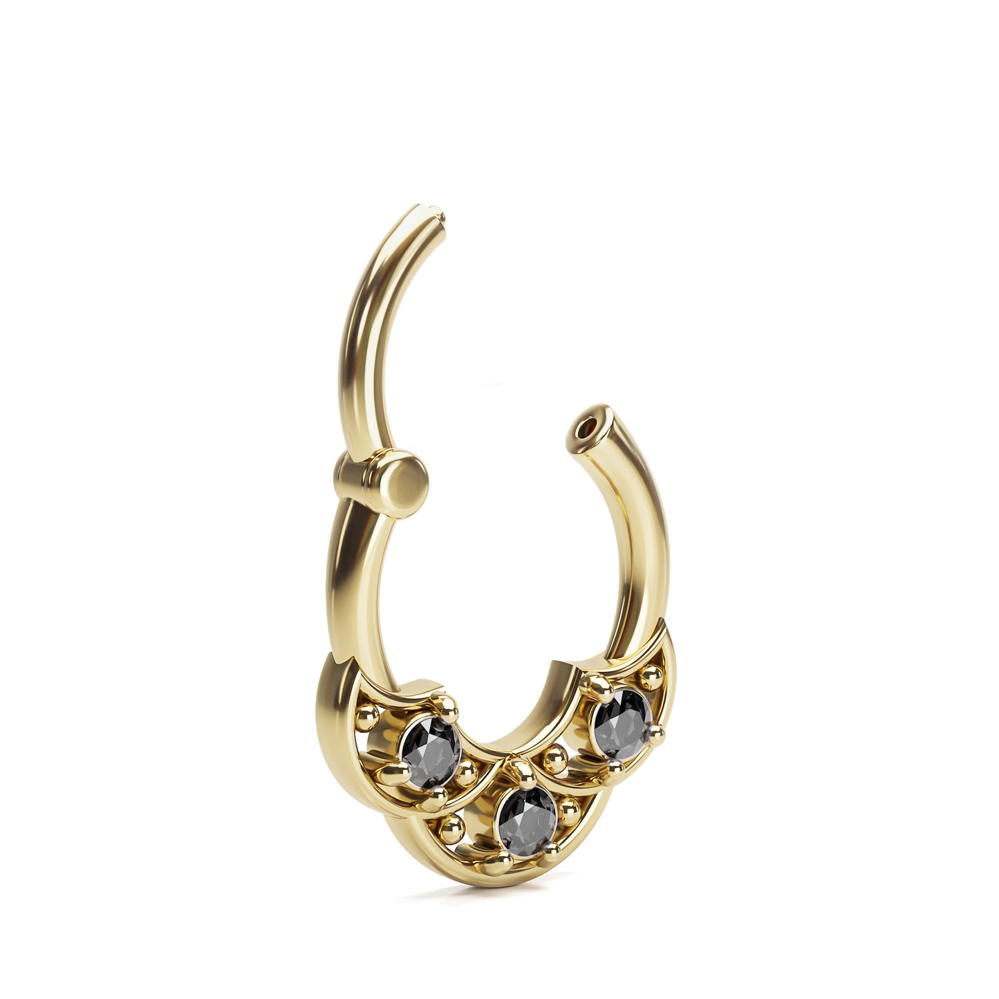 Solid Gold Black Diamond Shield Clicker Hoop