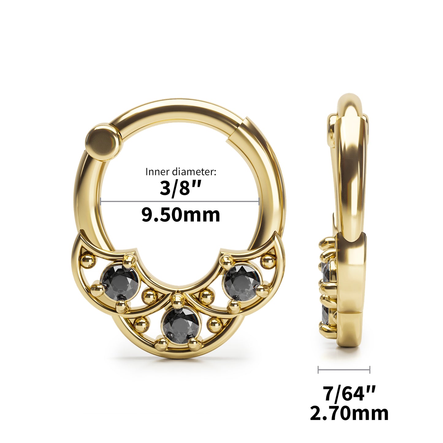 Solid Gold Black Diamond Shield Clicker Hoop
