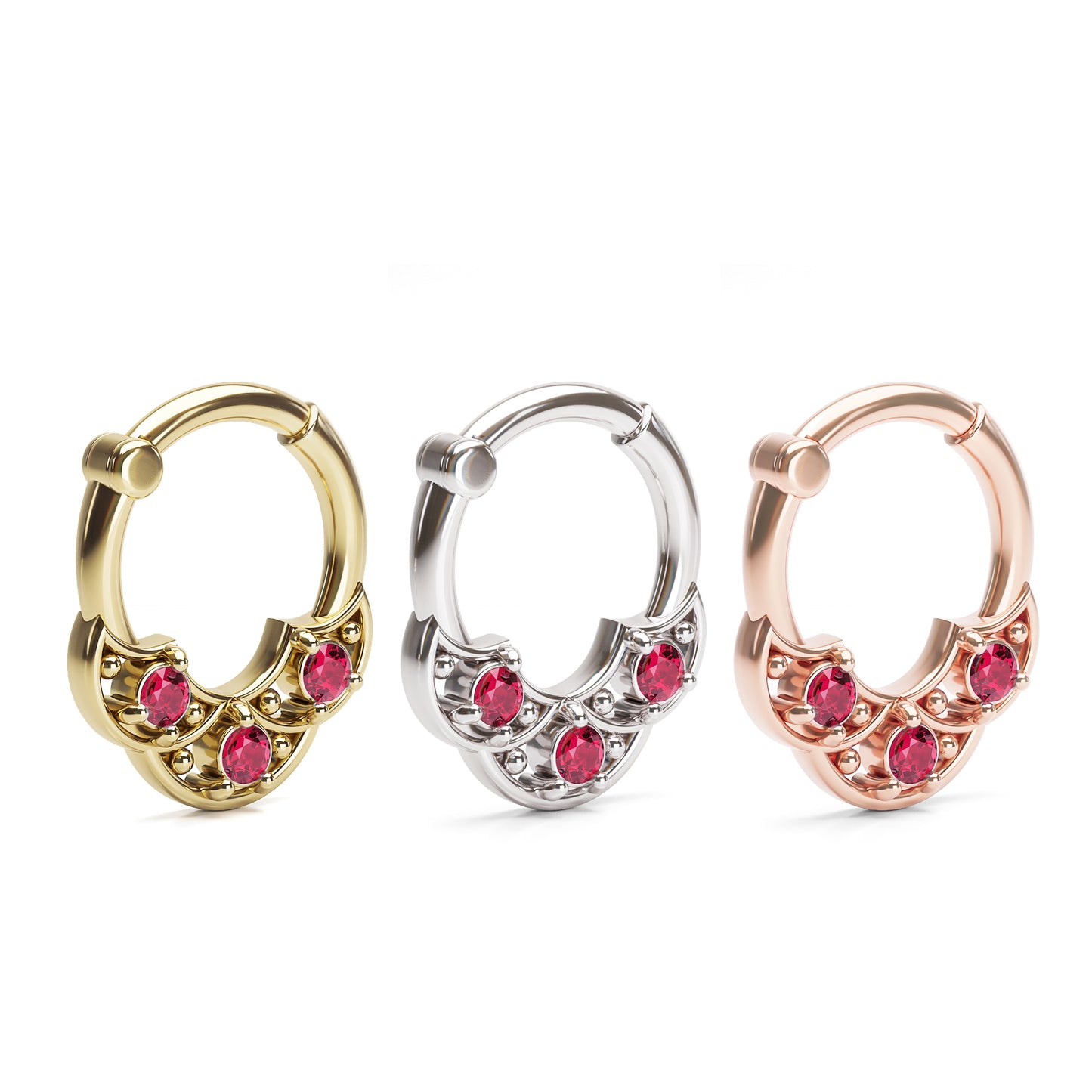 Solid Gold Ruby Shield Clicker Hoop