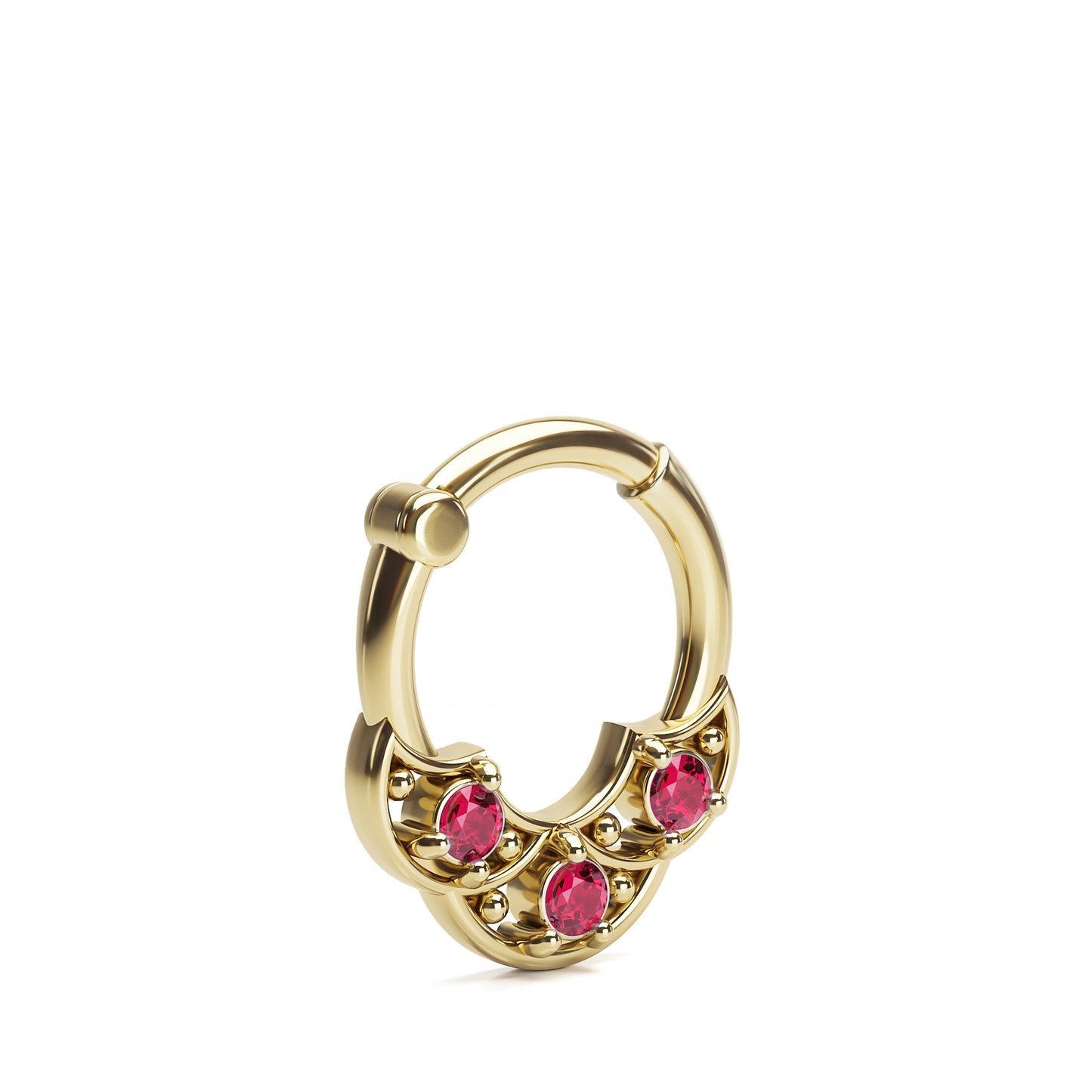 Solid Gold Ruby Shield Clicker Hoop