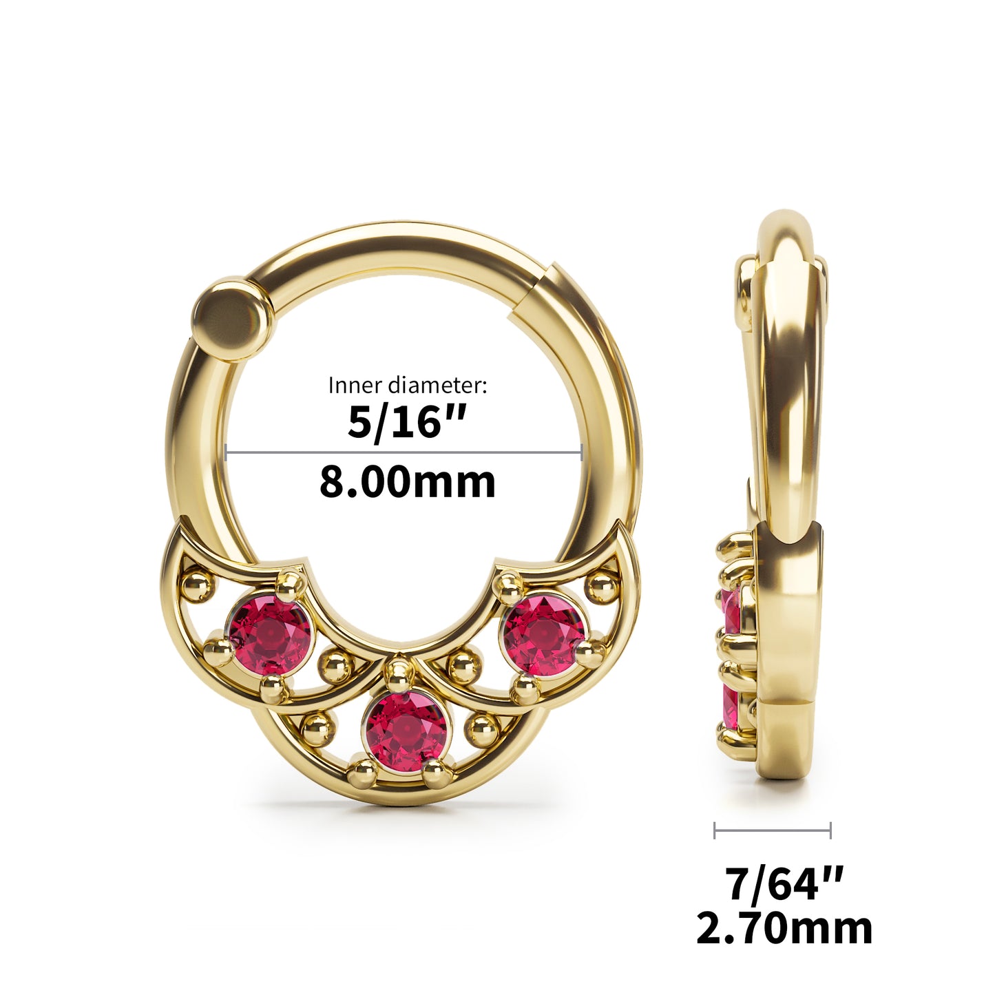 Solid Gold Ruby Shield Clicker Hoop