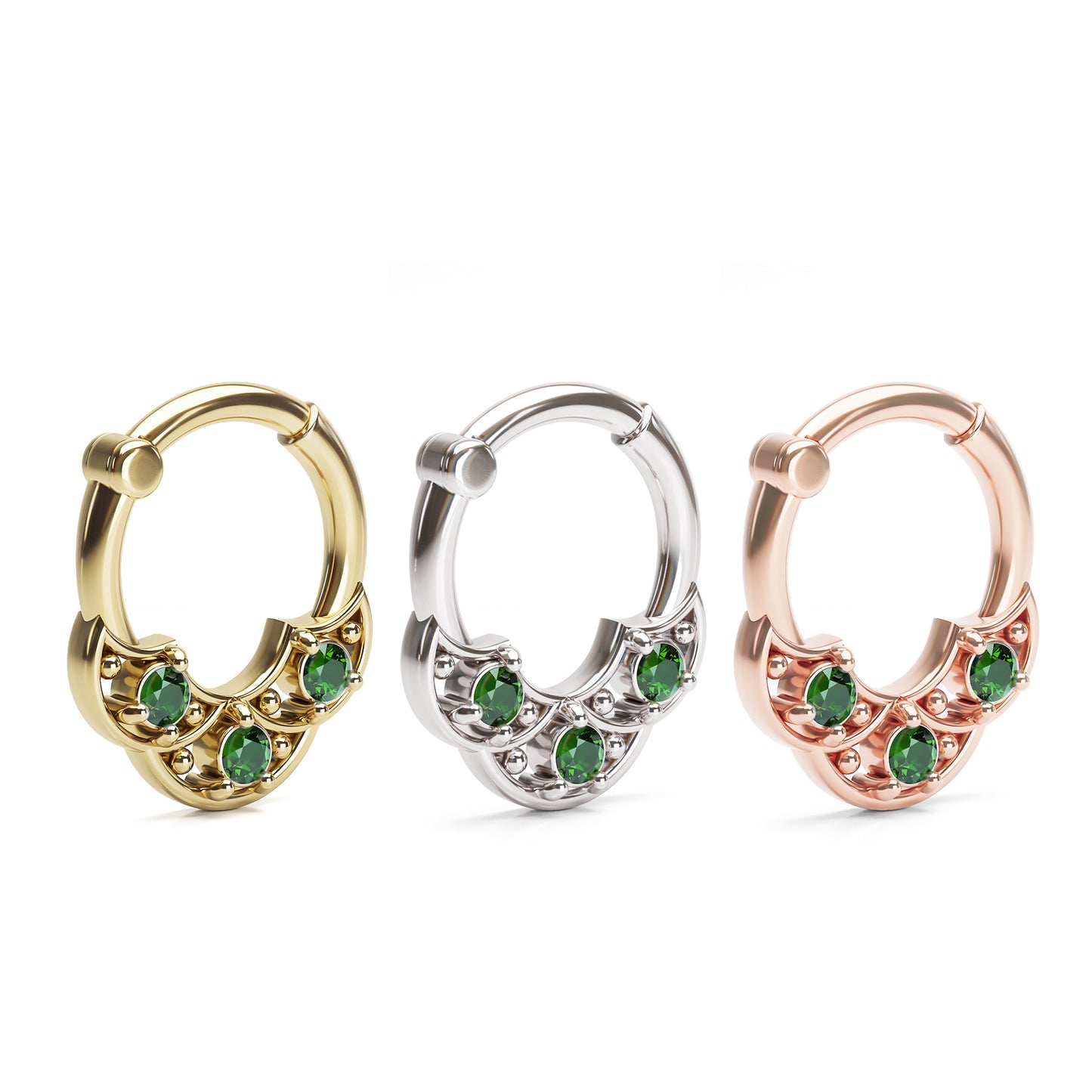 Solid Gold Emerald Shield Clicker Hoop