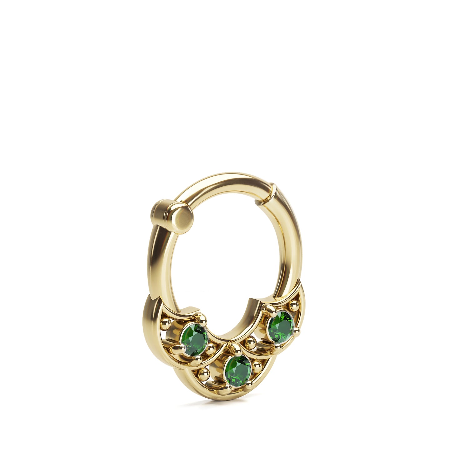 Solid Gold Emerald Shield Clicker Hoop