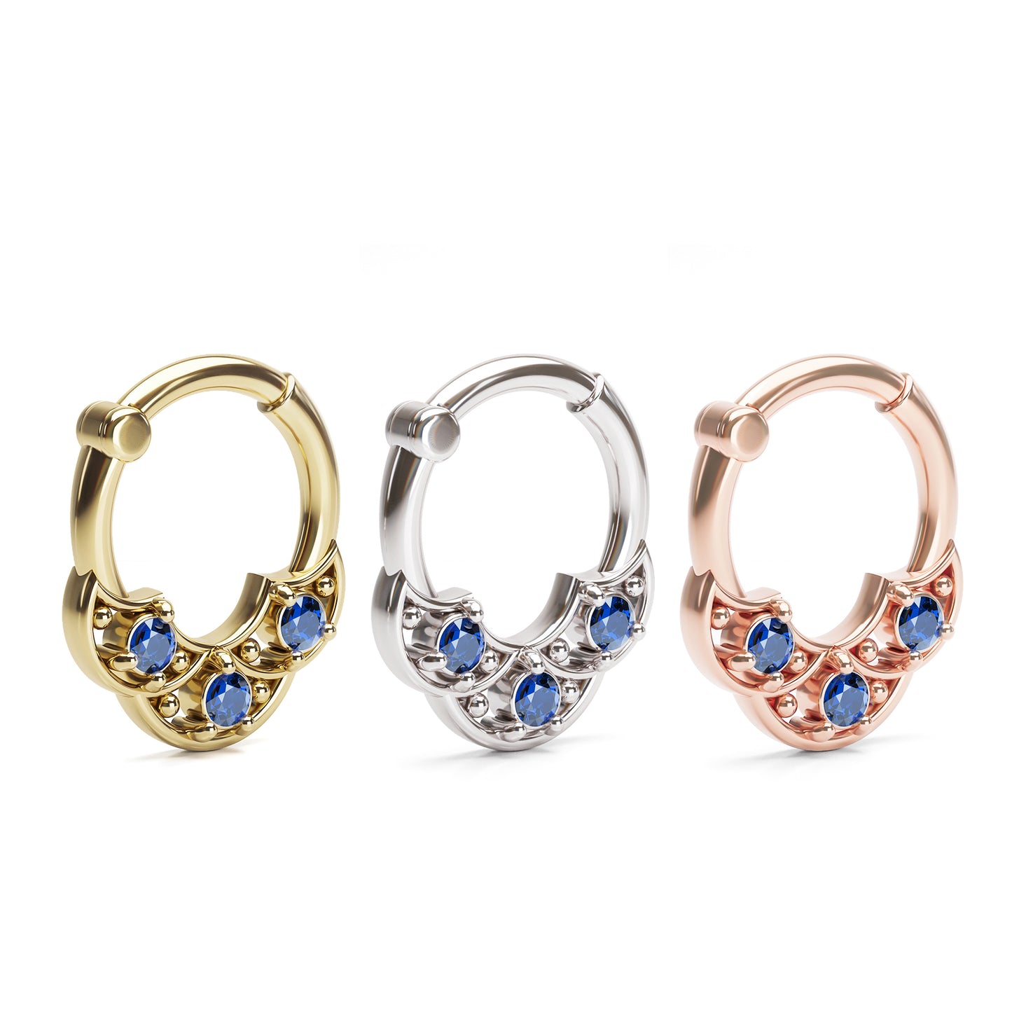 Solid Gold Sapphire Shield Clicker Hoop