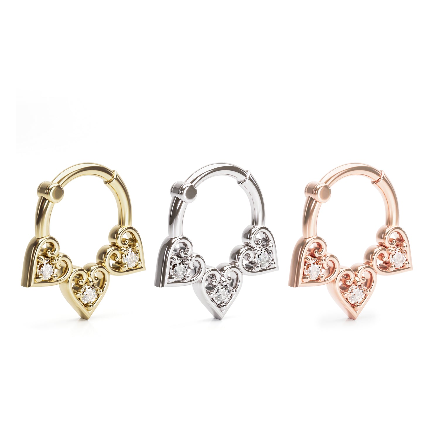 Solid Gold Diamond Heart Clicker Hoop