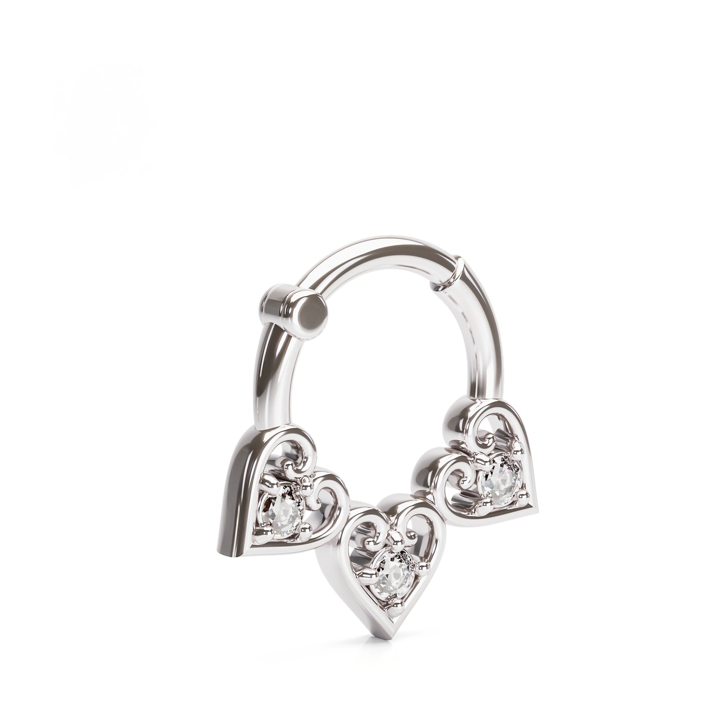 Solid Gold Diamond Heart Clicker Hoop