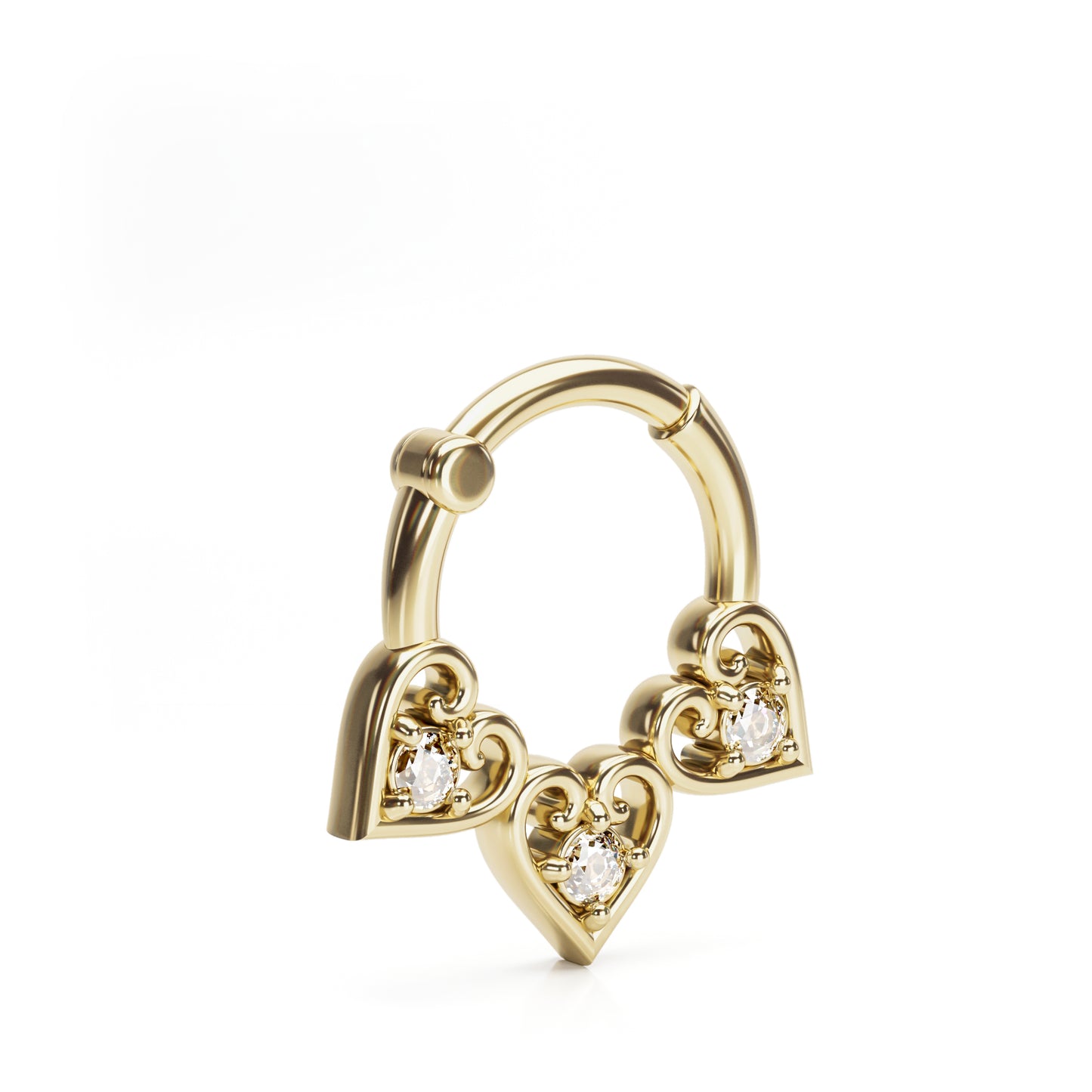Solid Gold Diamond Heart Clicker Hoop