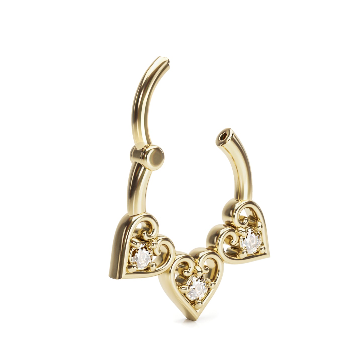 Solid Gold Diamond Heart Clicker Hoop