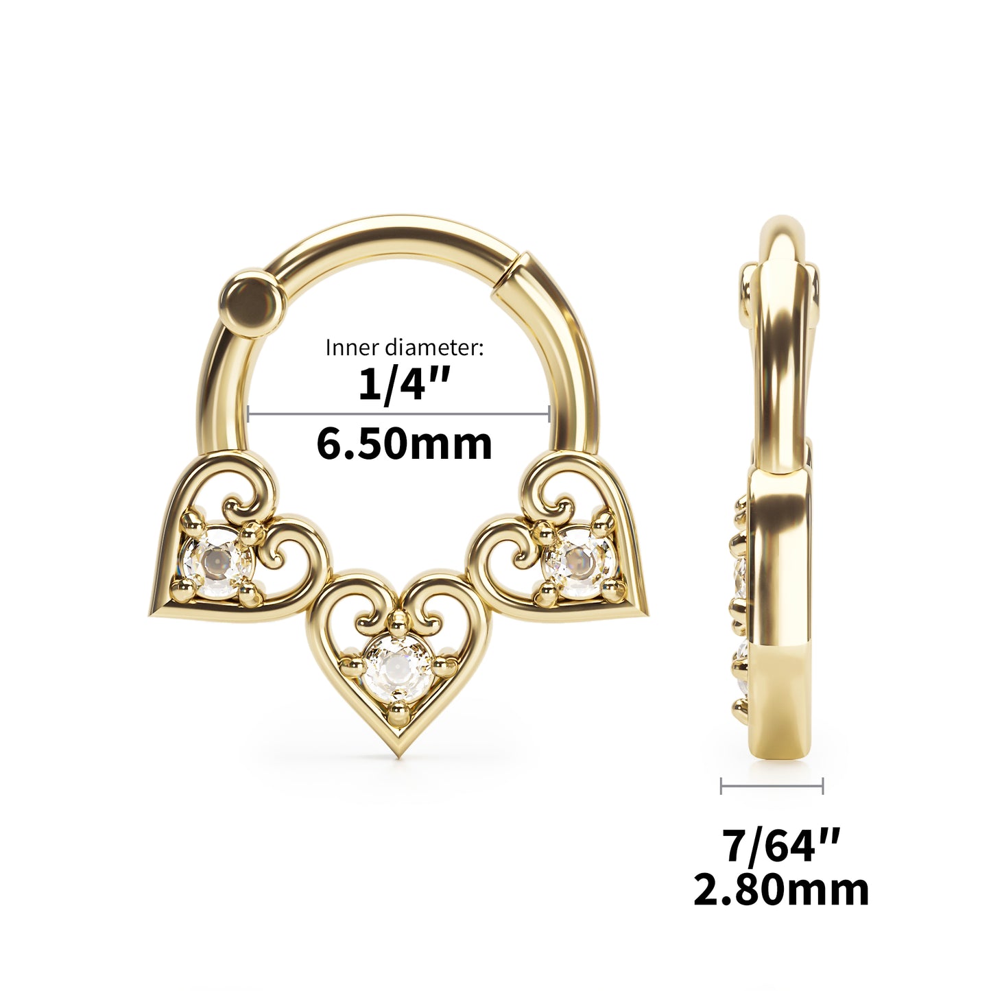 Solid Gold Diamond Heart Clicker Hoop