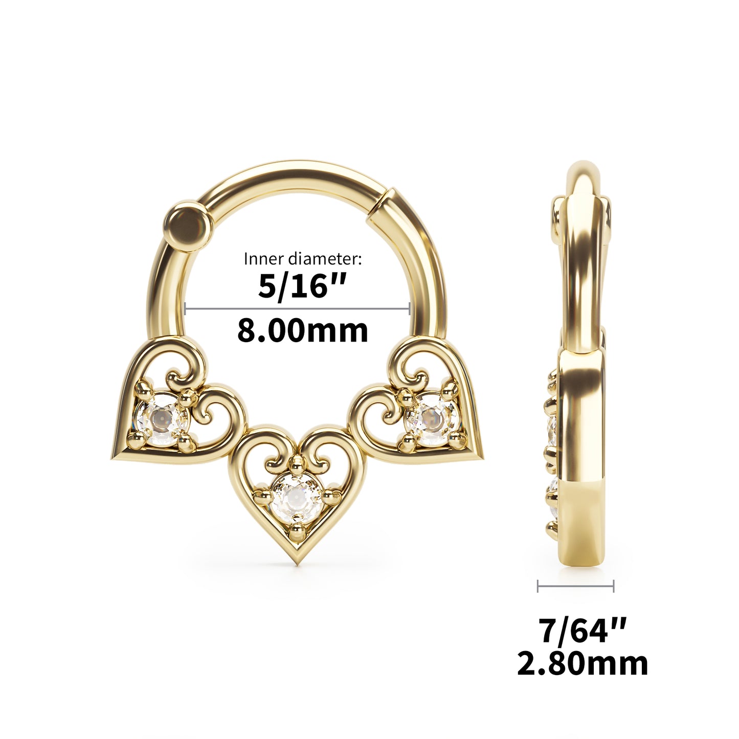 Solid Gold Diamond Heart Clicker Hoop