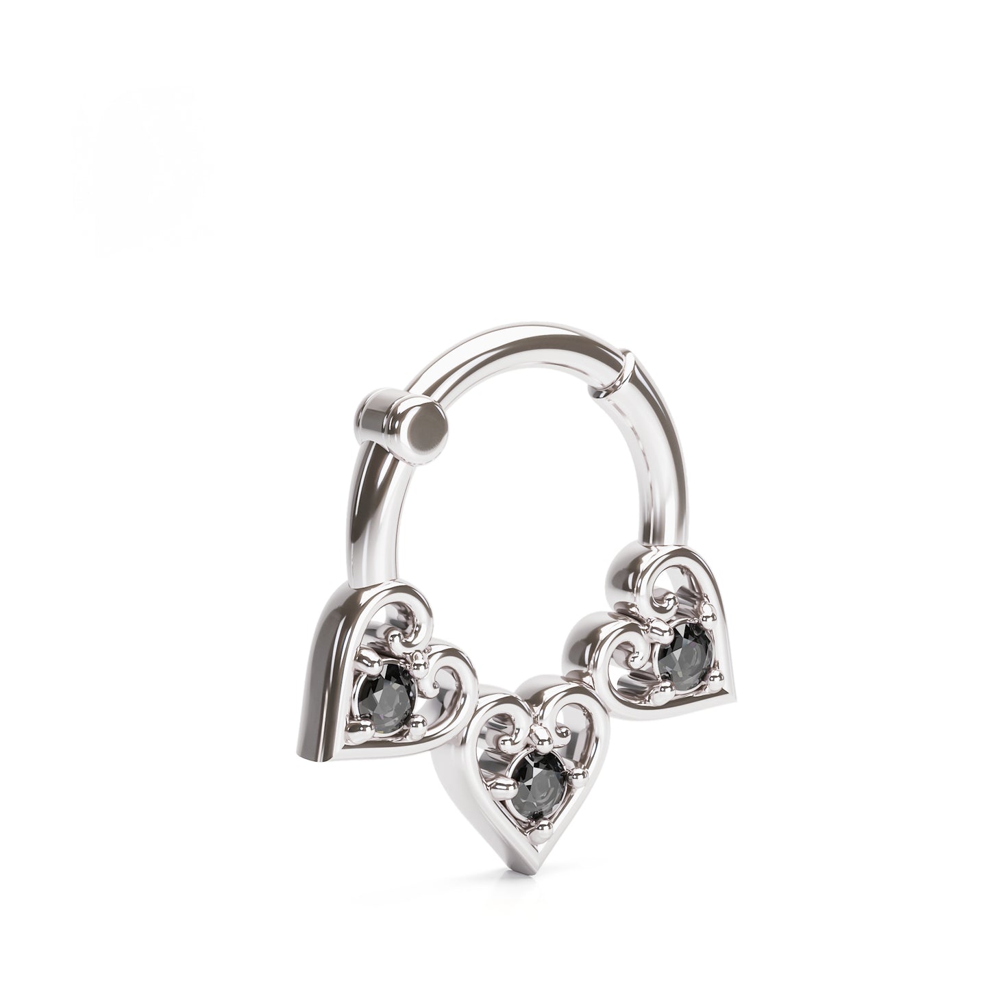 Solid Gold Black Diamond Heart Clicker Hoop