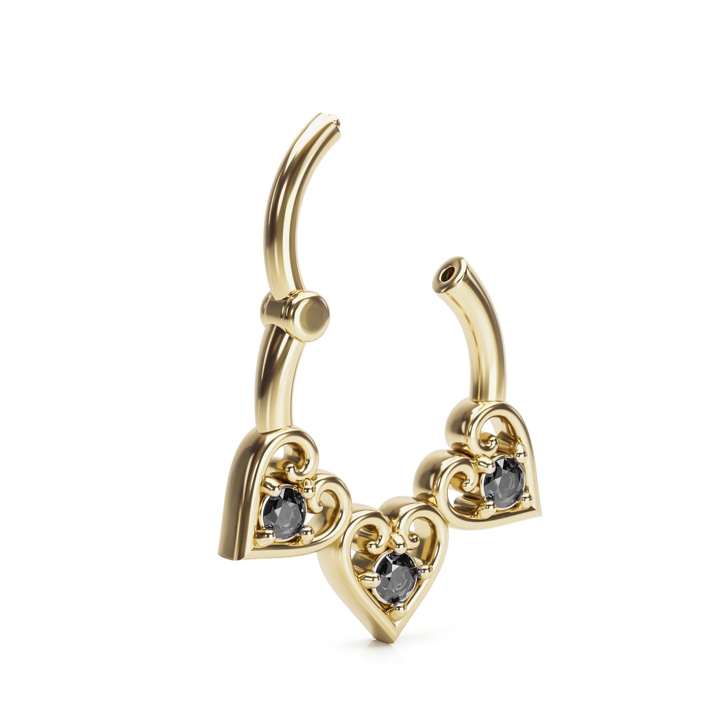 Solid Gold Black Diamond Heart Clicker Hoop