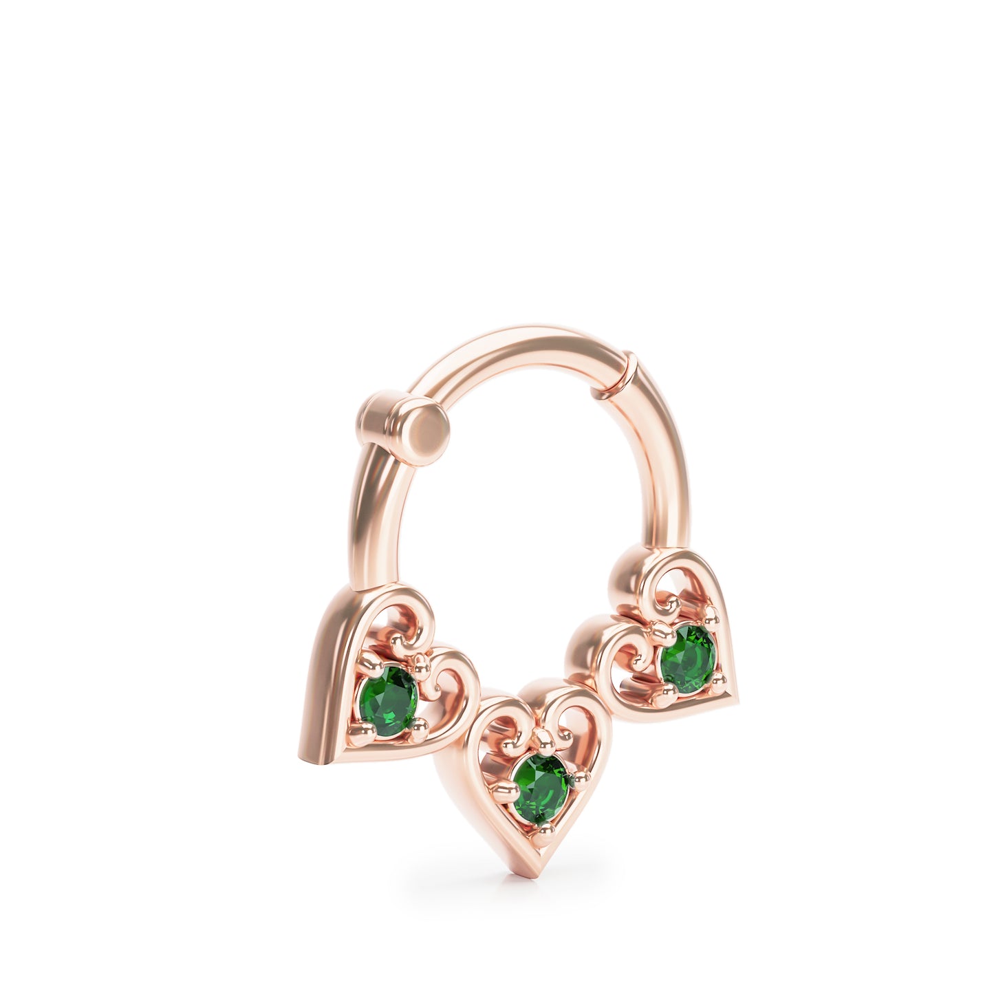 Solid Gold Emerald Heart Clicker Hoop