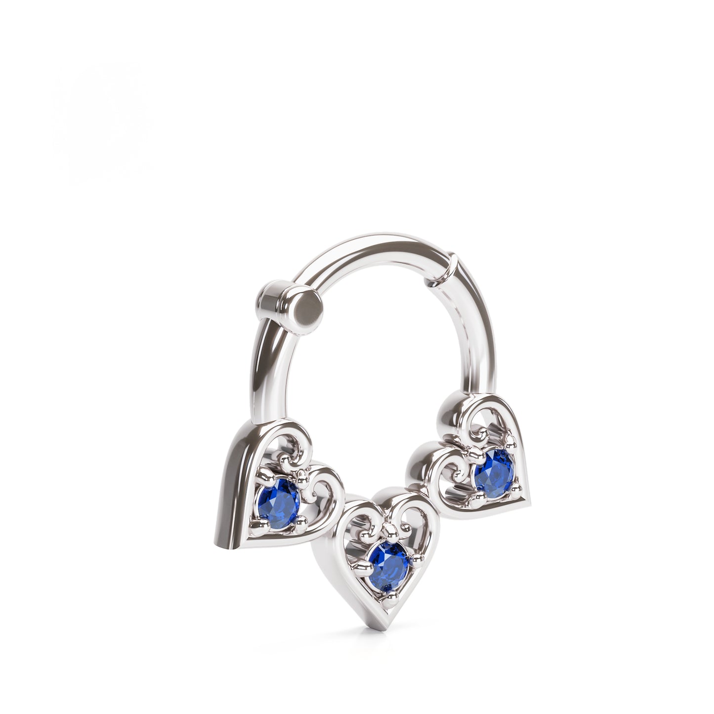 Solid Gold Sapphire Heart Clicker Hoop