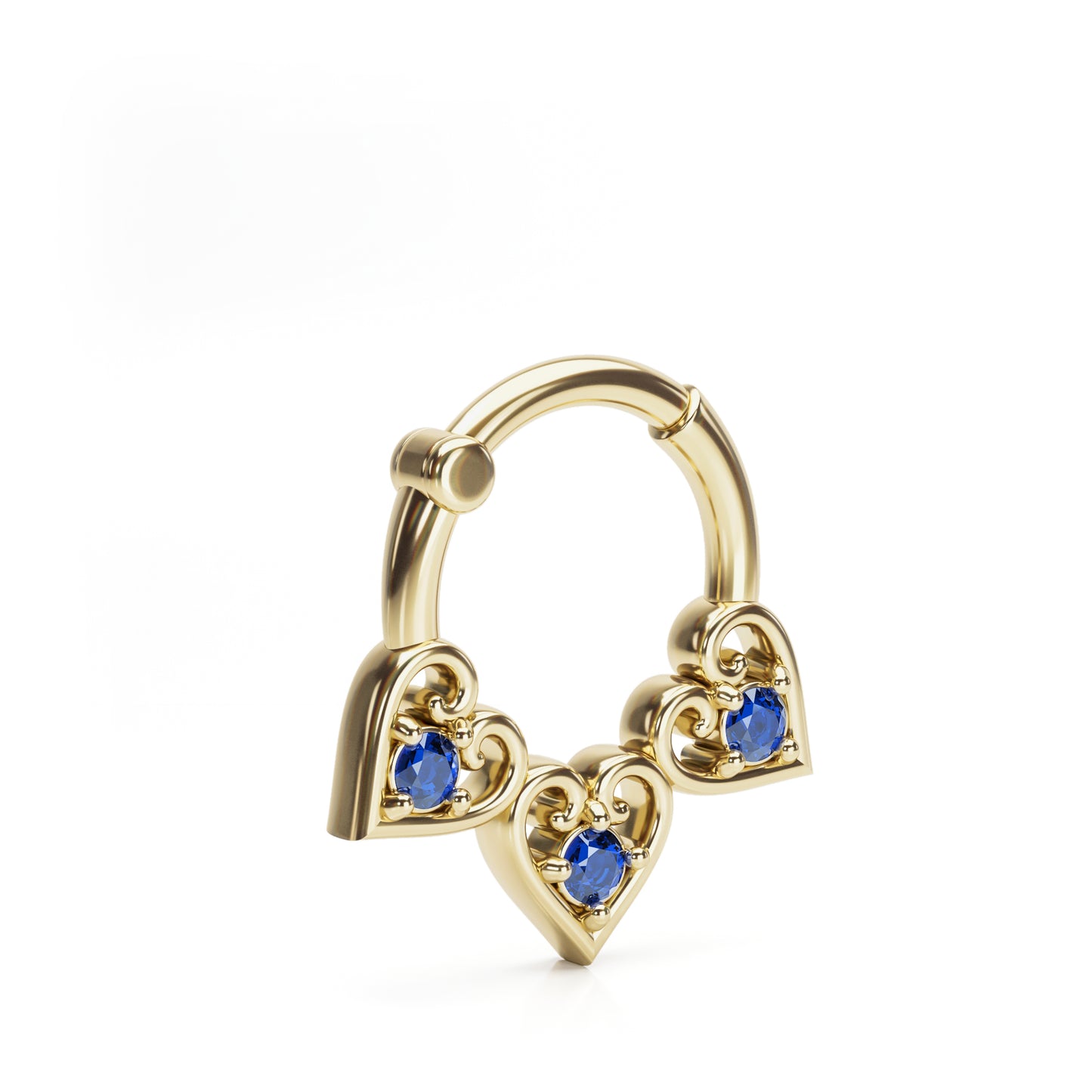 Solid Gold Sapphire Heart Clicker Hoop