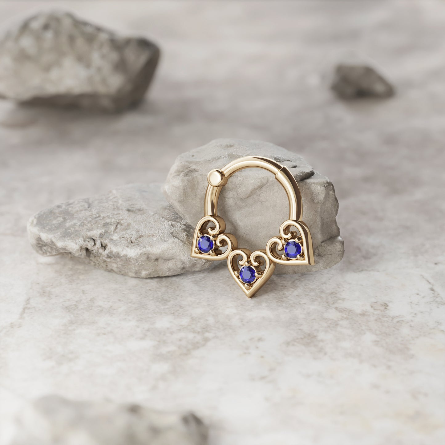 Solid Gold Sapphire Heart Clicker Hoop