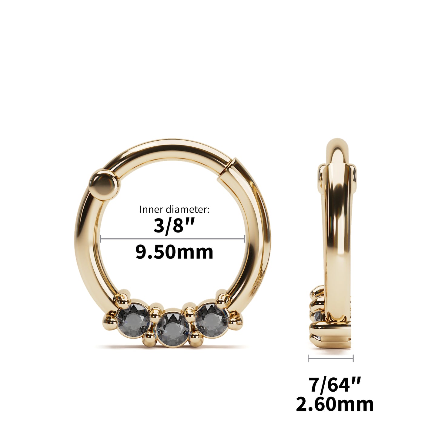 Solid Gold Black Diamond Clicker Hoop