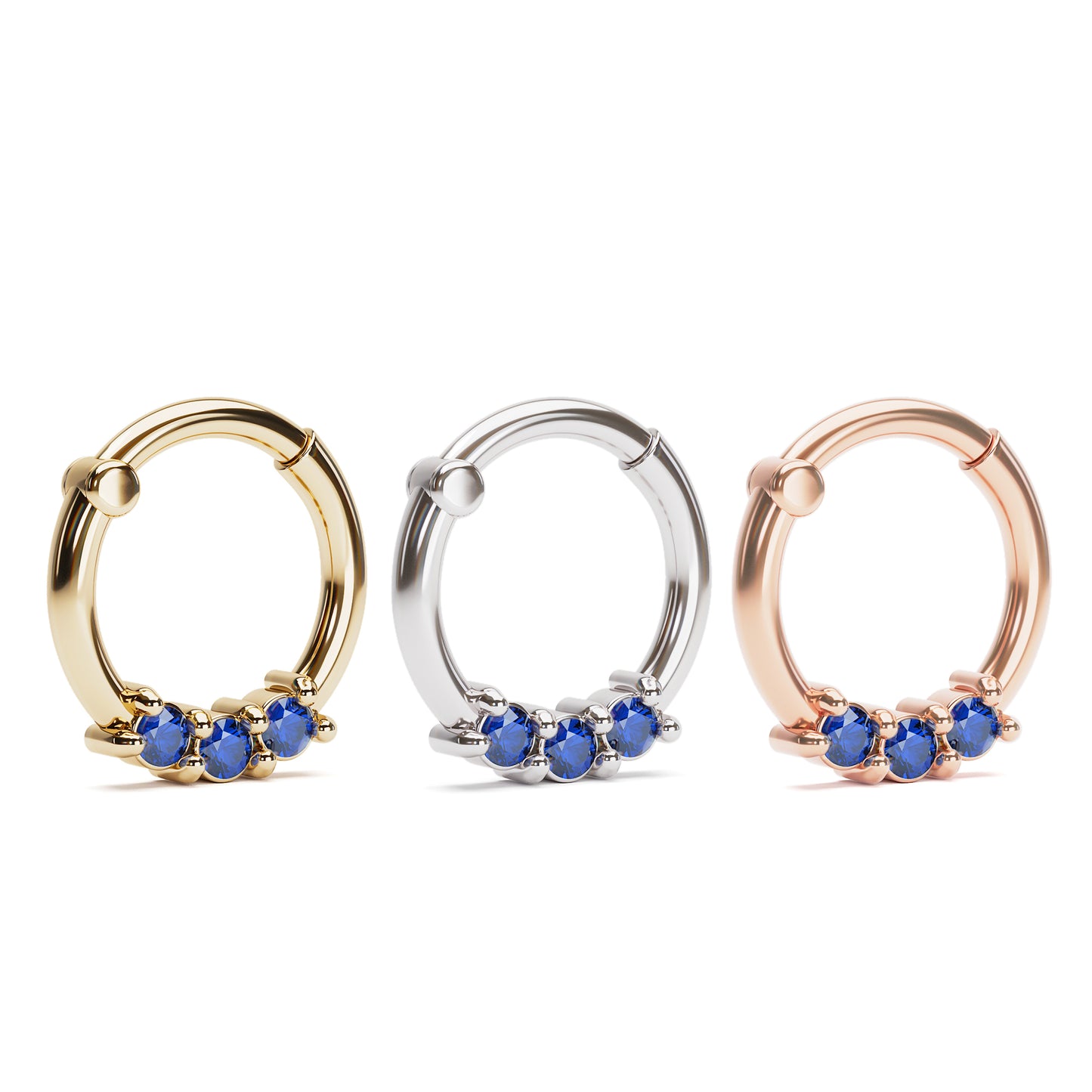 Solid Gold Sapphire Clicker Hoop
