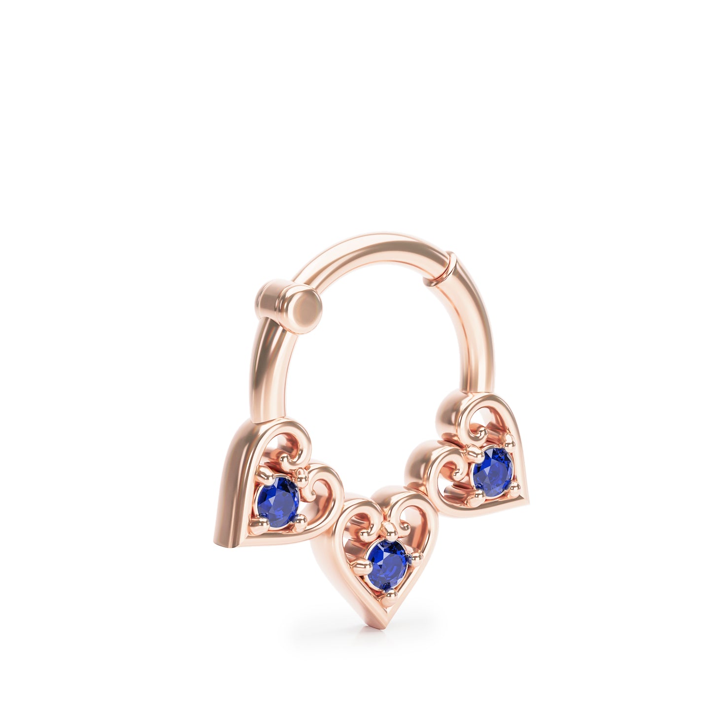 Solid Gold Tanzanite Heart Clicker Hoop