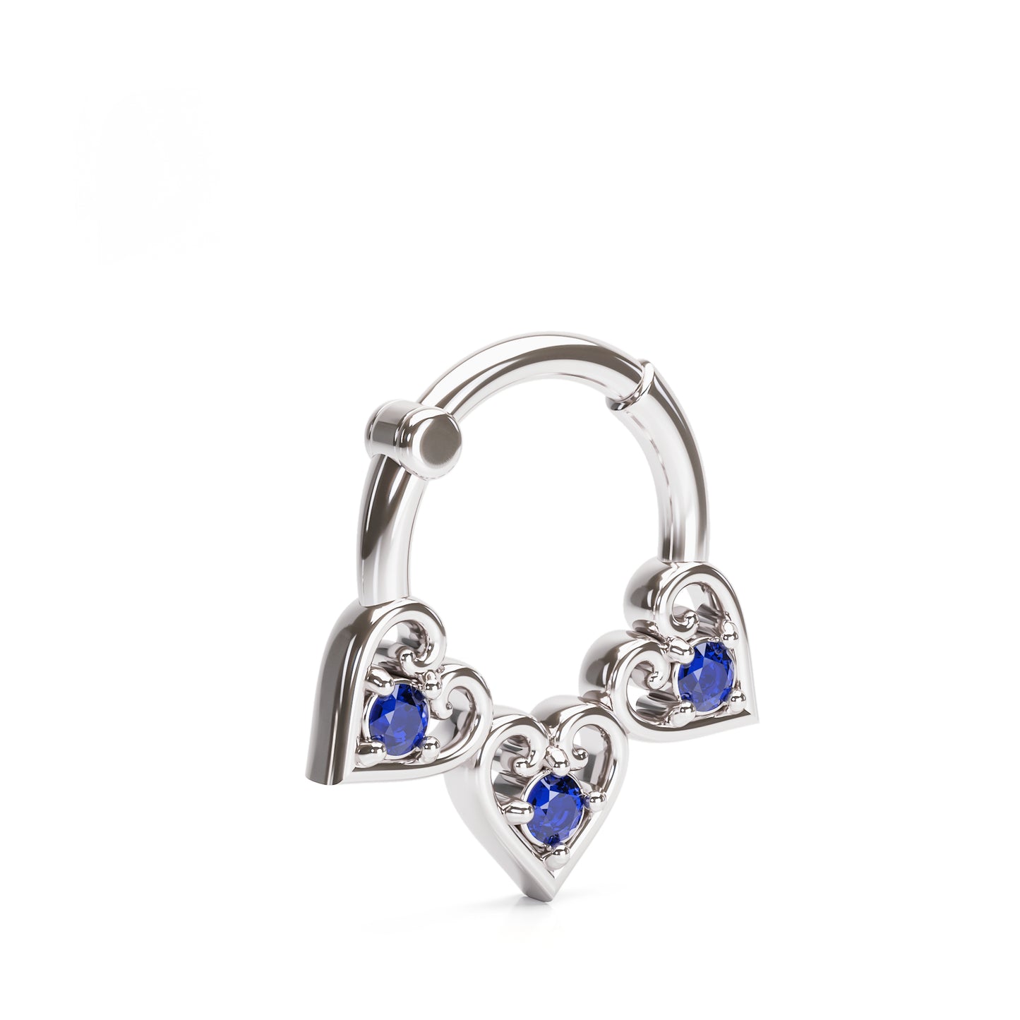 Solid Gold Tanzanite Heart Clicker Hoop