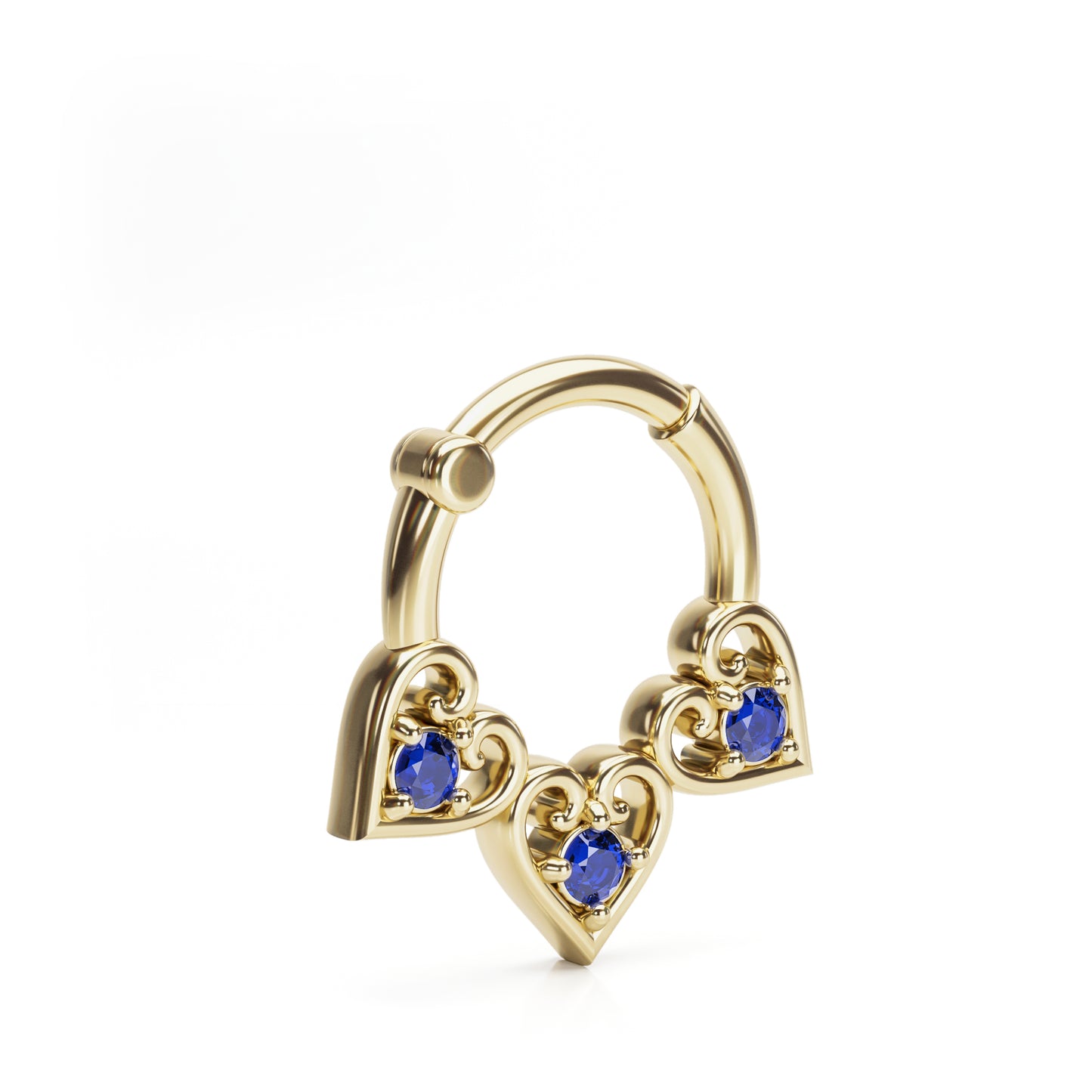 Solid Gold Tanzanite Heart Clicker Hoop