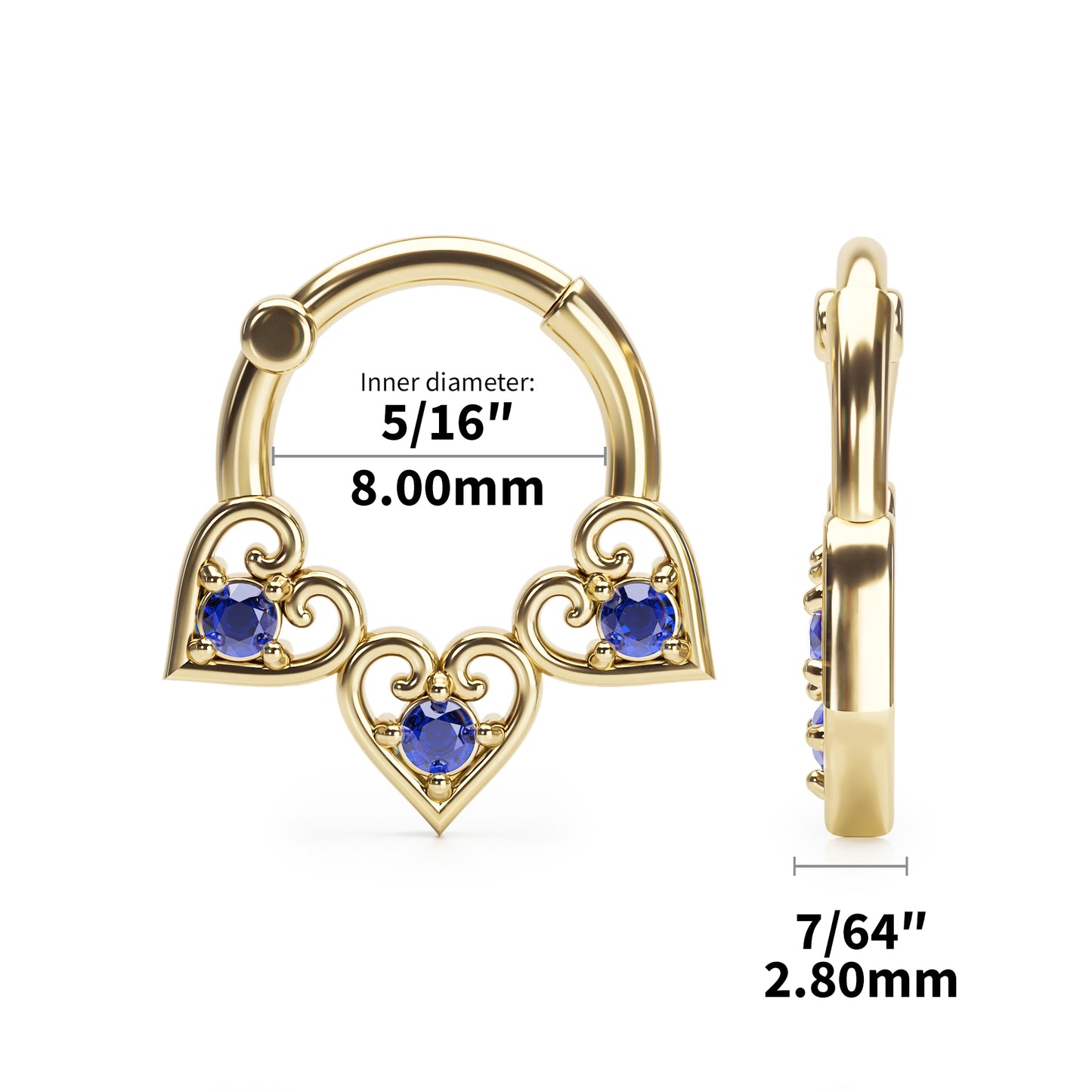 Solid Gold Tanzanite Heart Clicker Hoop