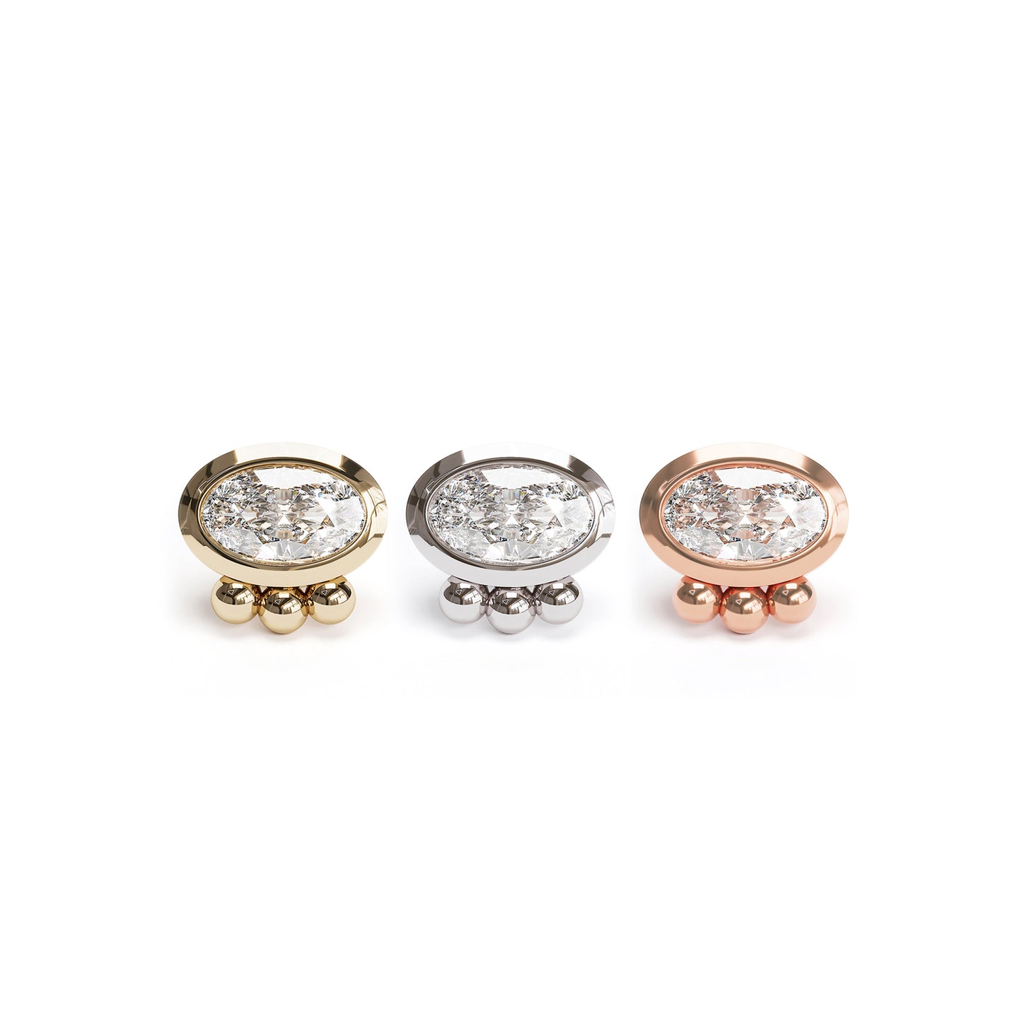 14K Gold Oval-Cut Diamond Beaded Threadless End