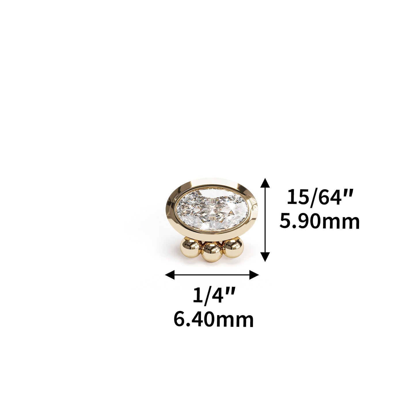 14K Gold Oval-Cut Diamond Beaded Threadless End