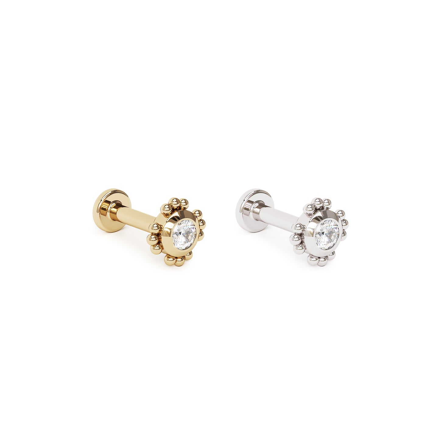 14K Gold Diamond Beaded Stud