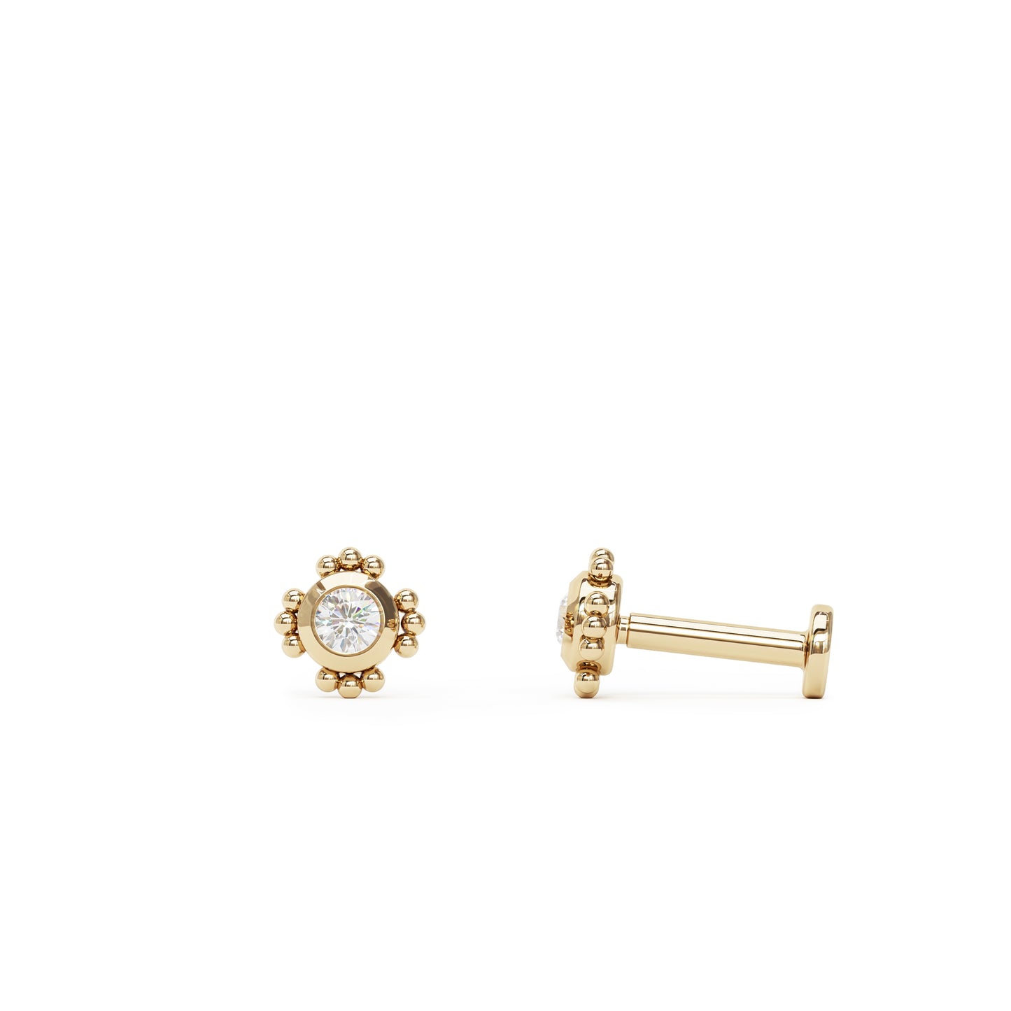 14K Gold Diamond Beaded Stud