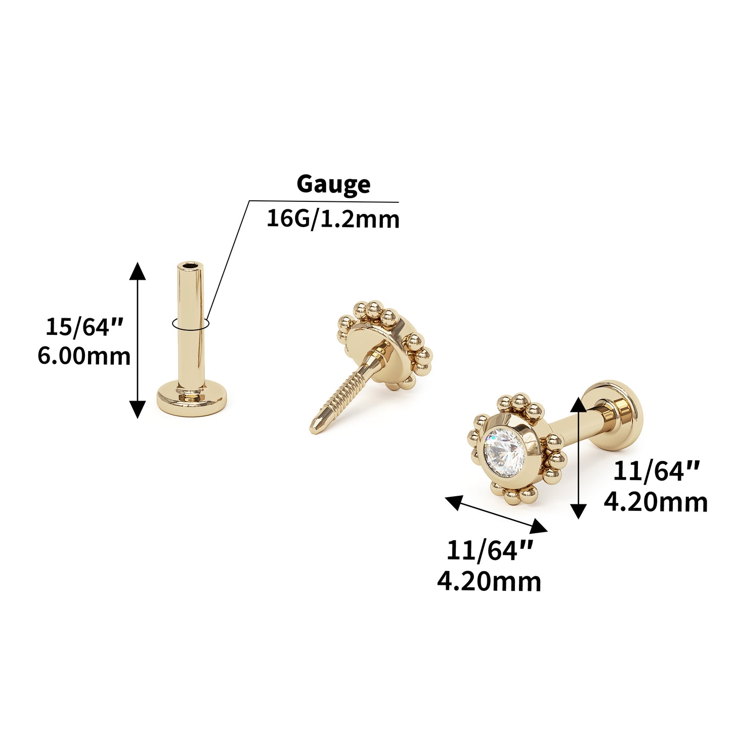 14K Gold Diamond Beaded Stud