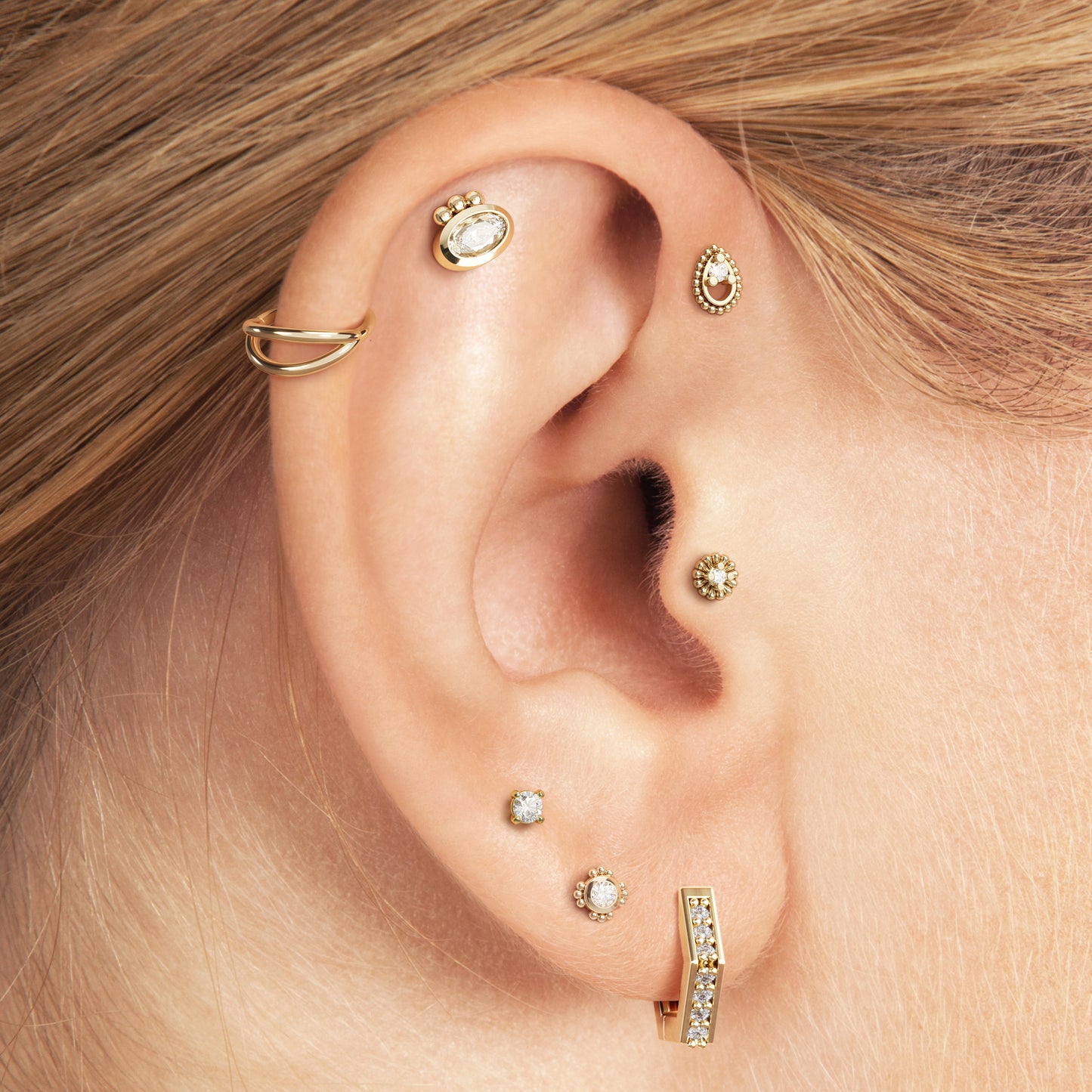 14K Gold Diamond Beaded Threadless End