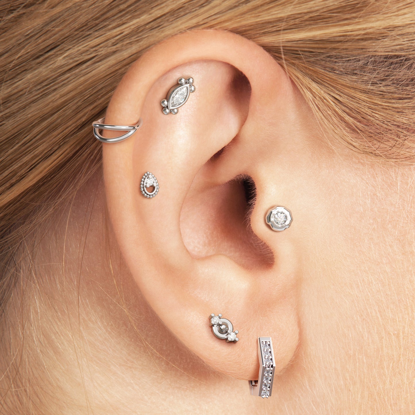 Irregular 14K Gold Diamond Threadless End