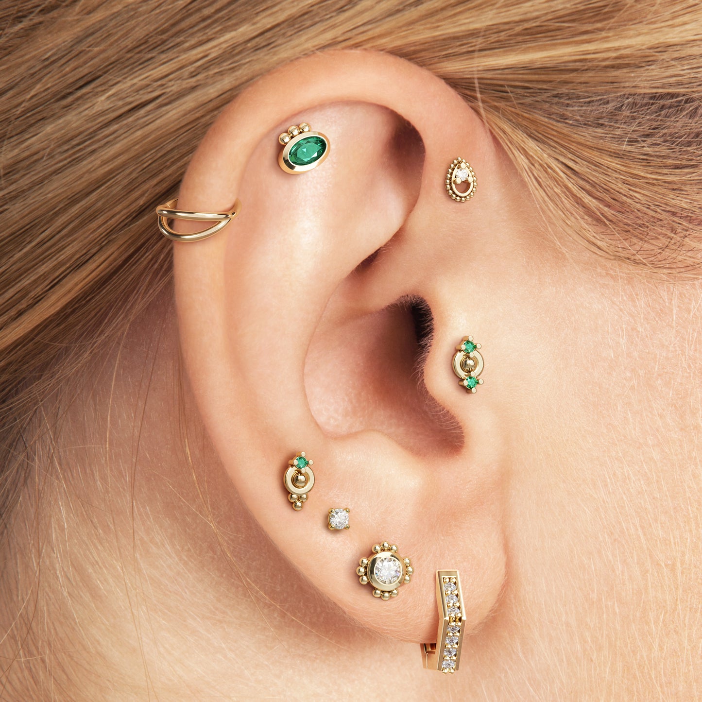 14K Gold Double Emerald Threadless End