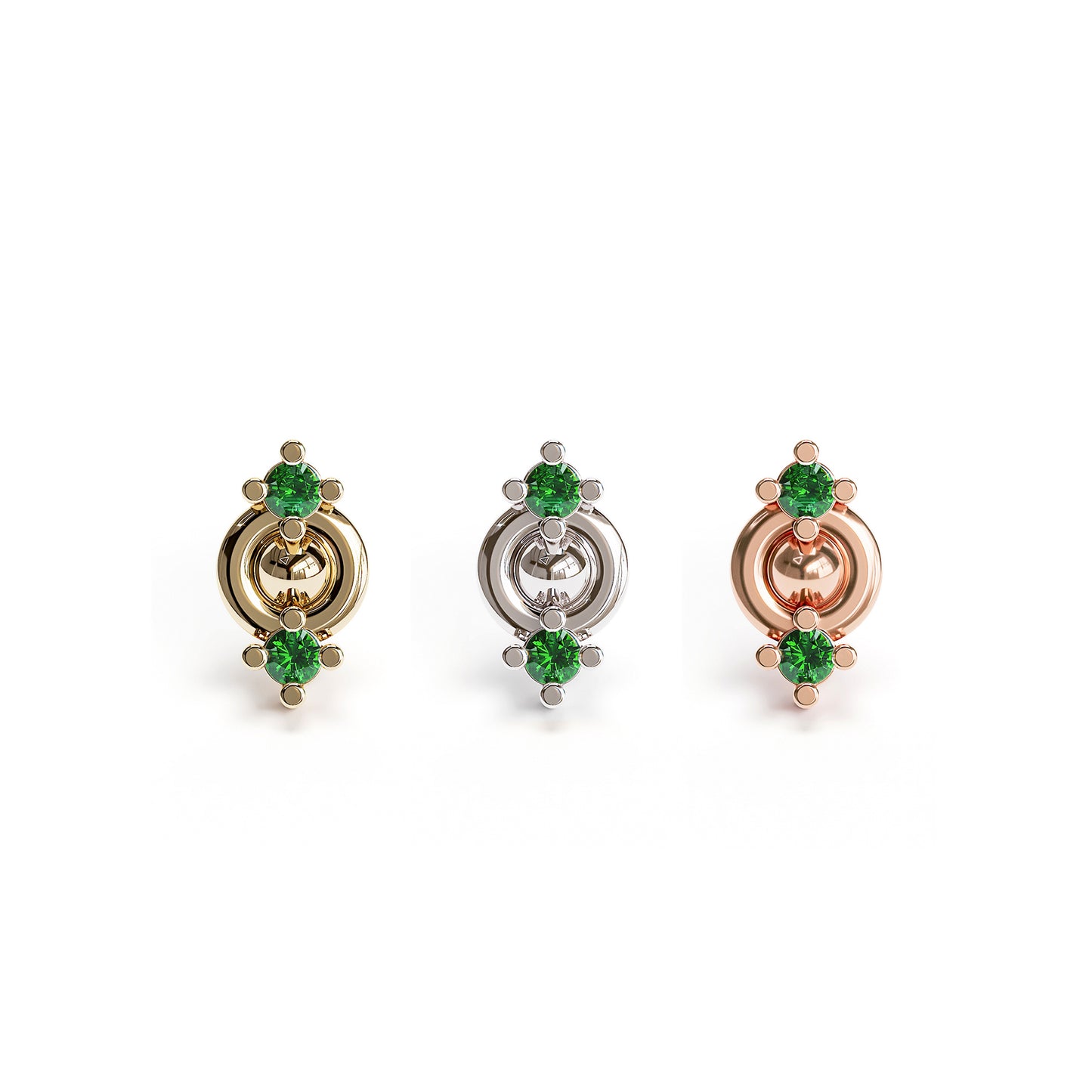 14K Gold Double Emerald Threadless End