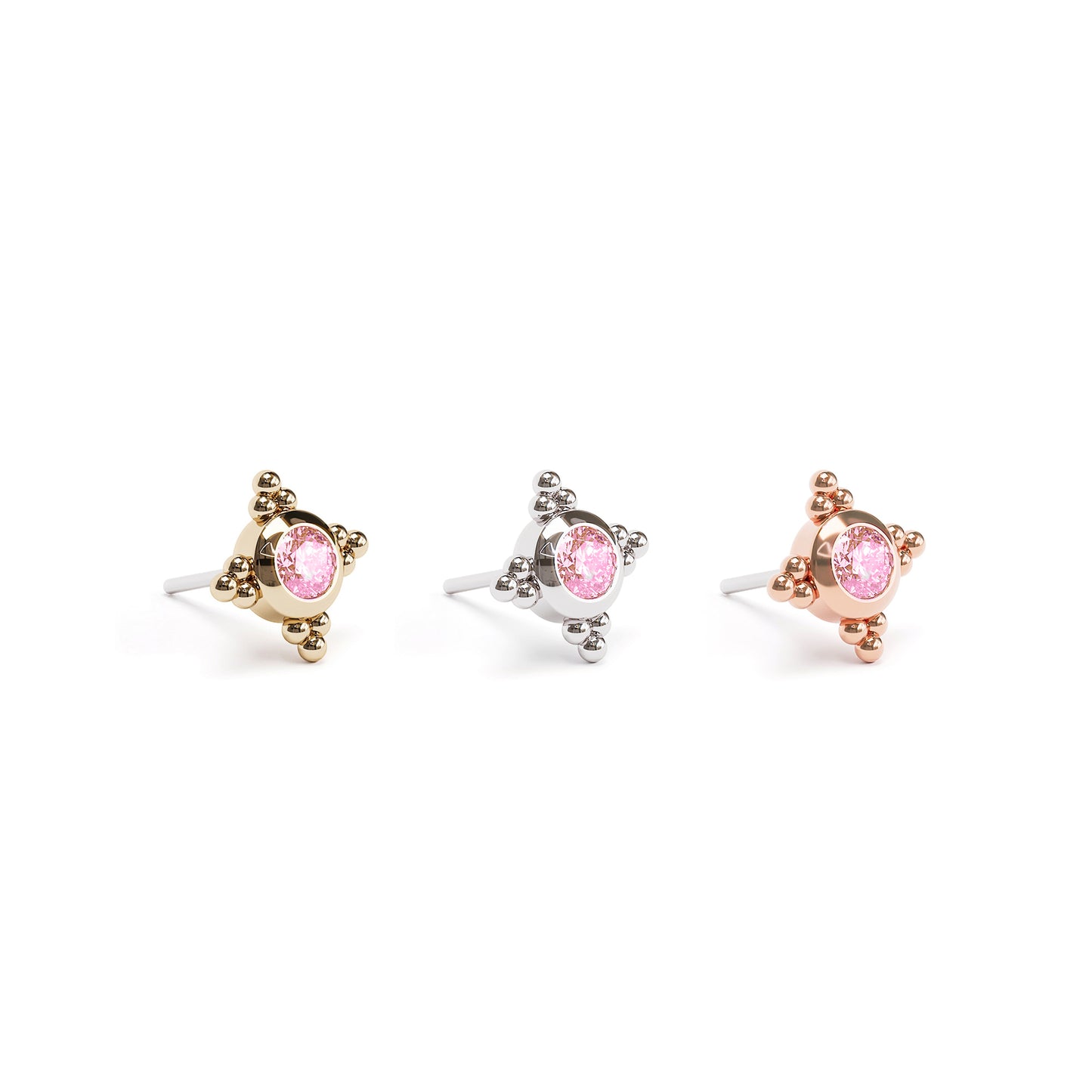 Tiny 14K Gold Pink Tourmaline Beaded Threadless End