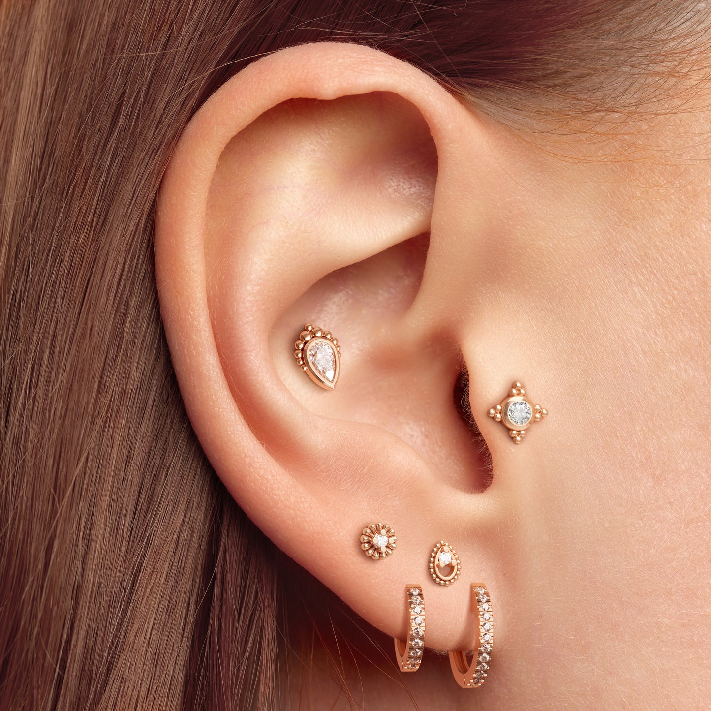 Tiny 14K Gold Diamond Beaded Threadless End