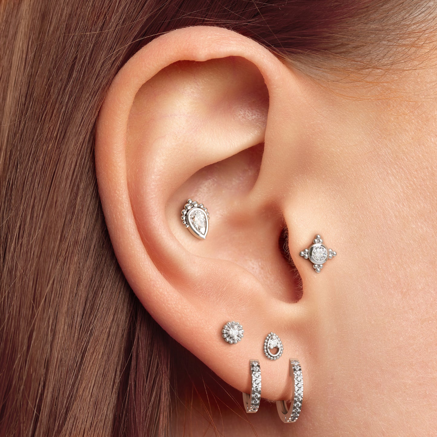 Tiny 14K Gold Diamond Beaded Threadless End