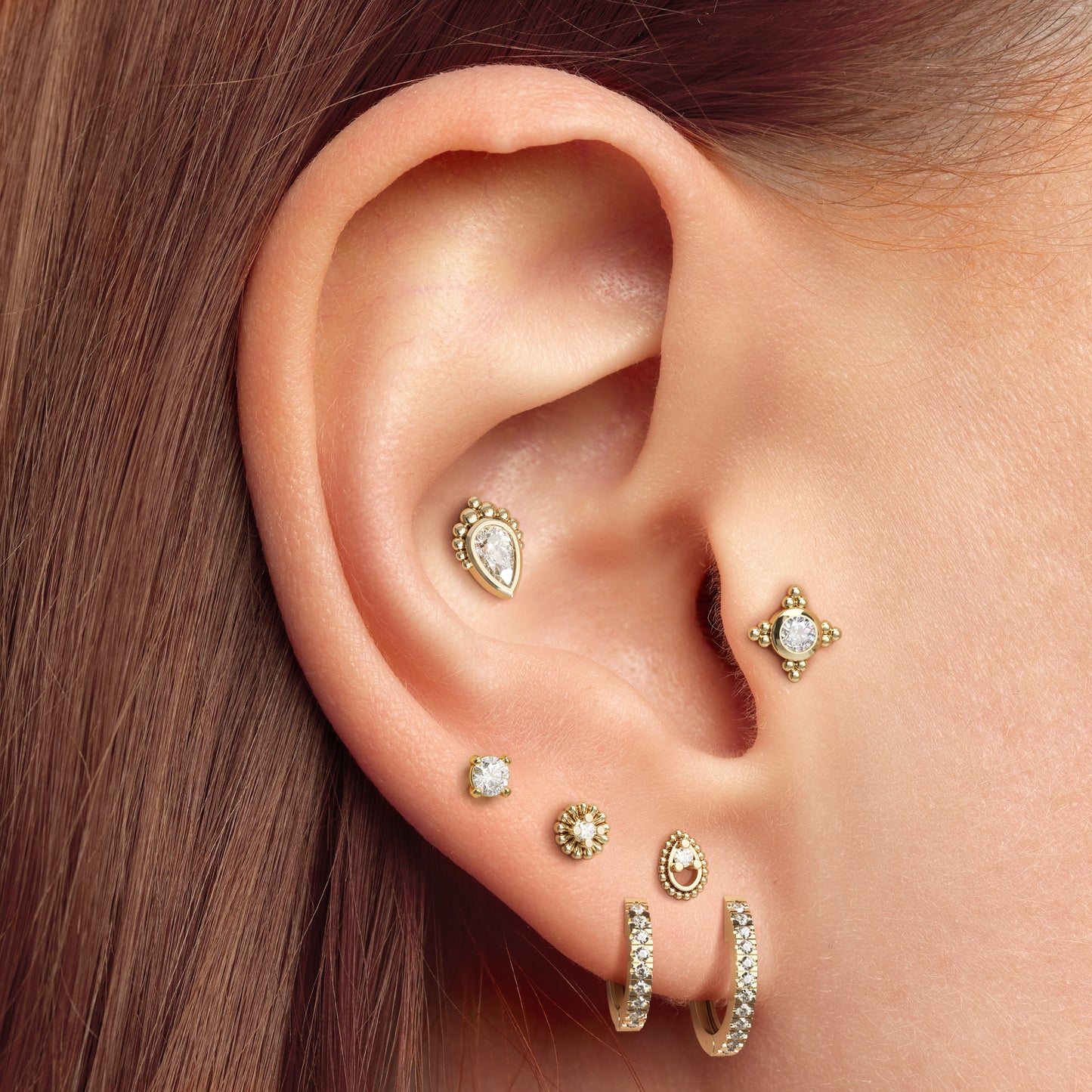 Tiny 14K Gold Diamond Beaded Threadless End