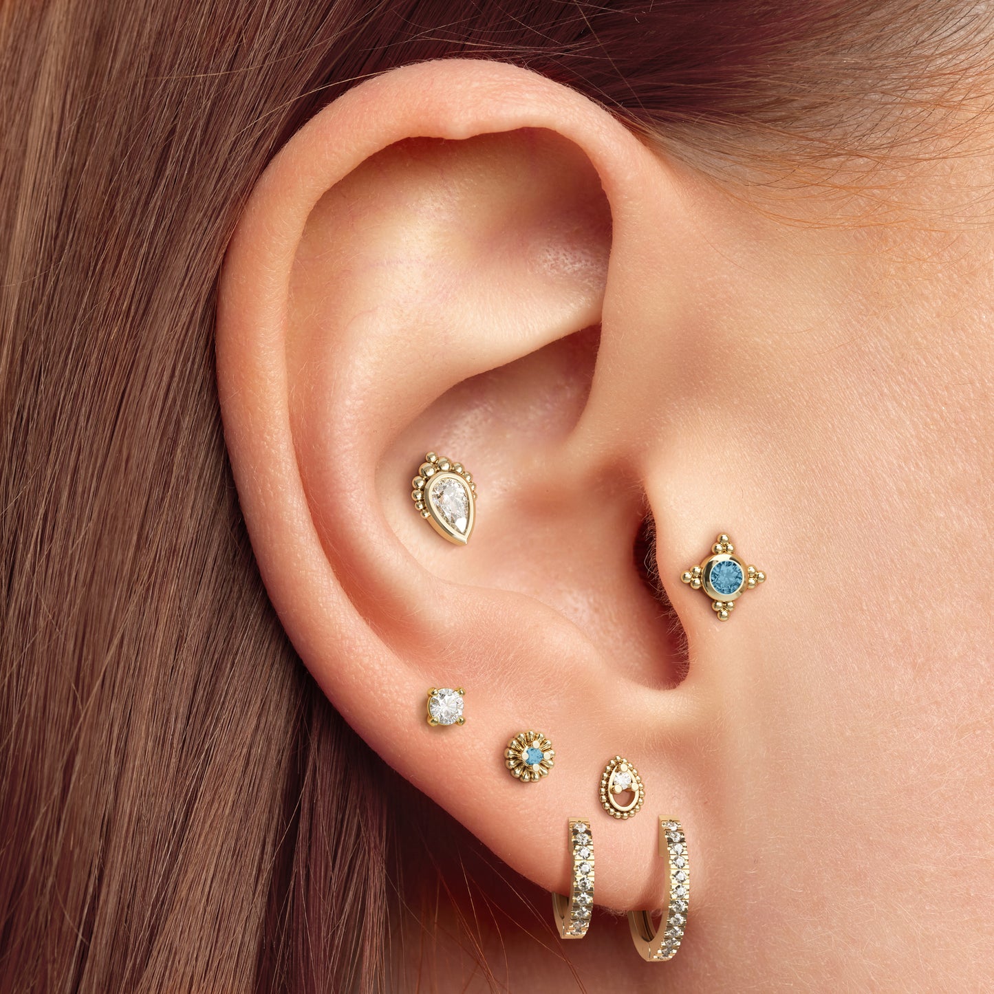 Tiny 14K Gold Blue Topaz Beaded Threadless End