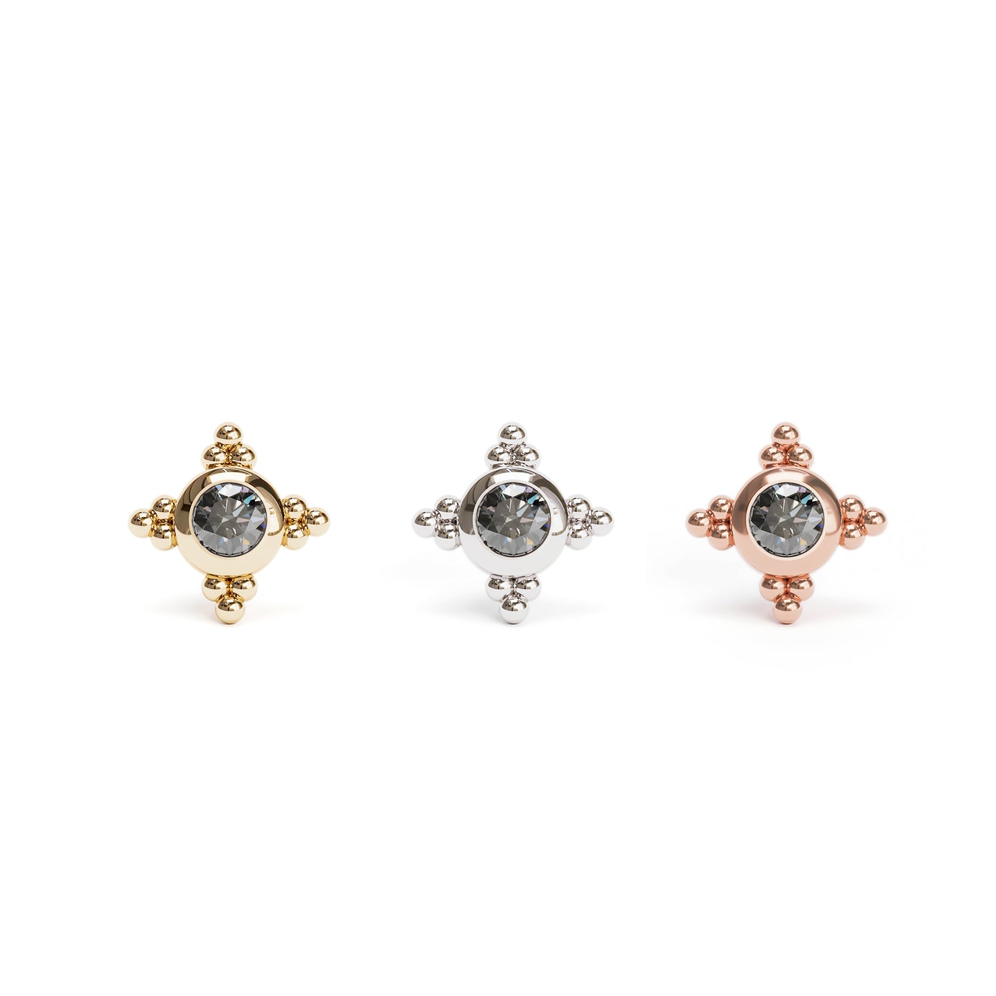 Tiny 14K Gold Black Diamond Beaded Threadless End
