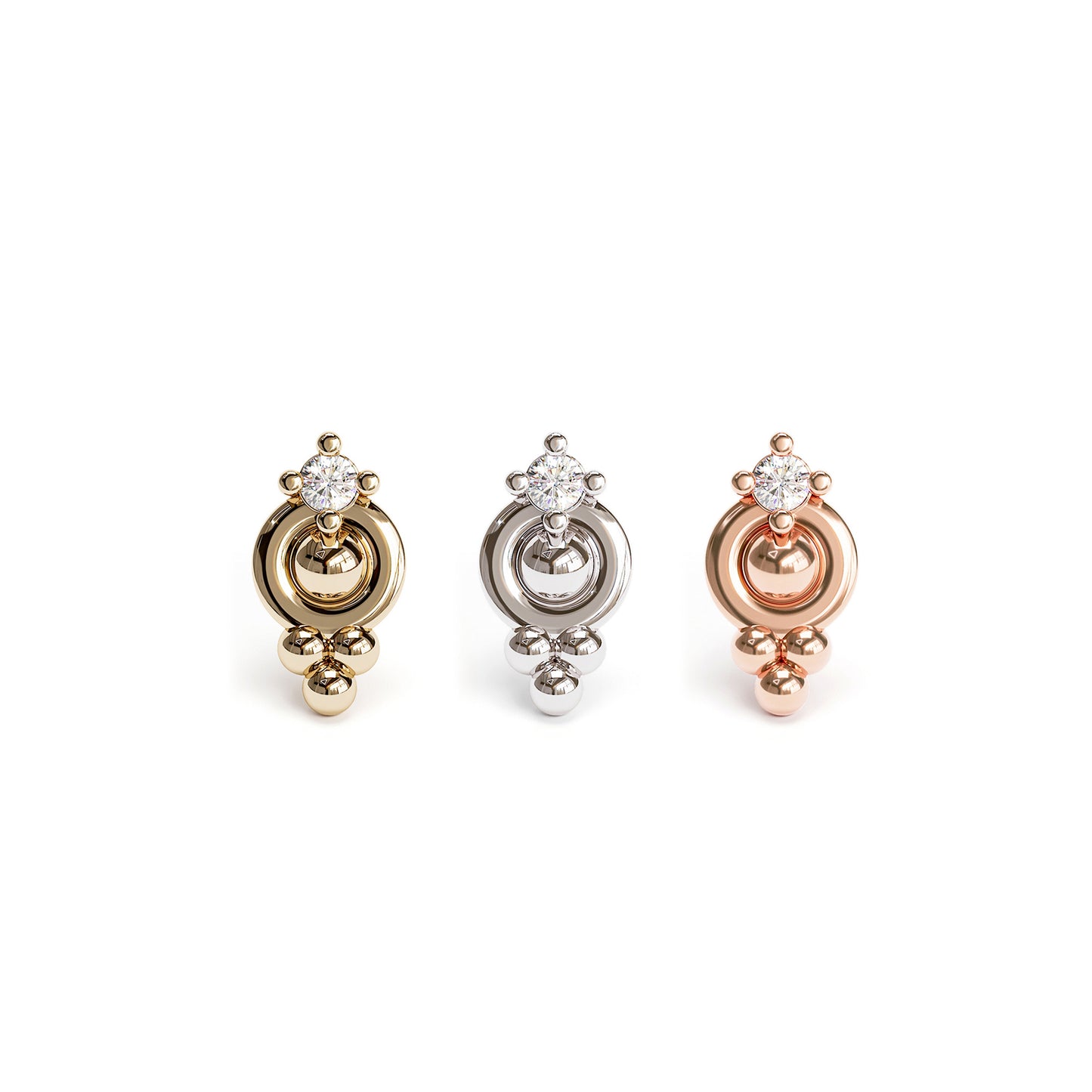 14K Gold Prong-Set Diamond Beaded Threadless End