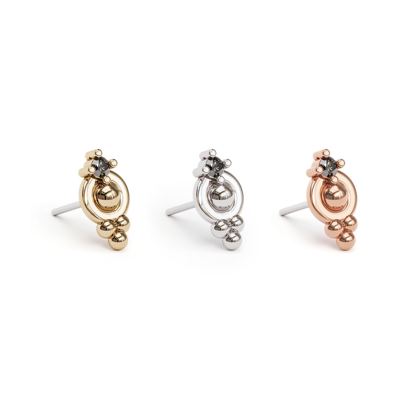 14K Gold Prong-Set Black Diamond Beaded Threadless End