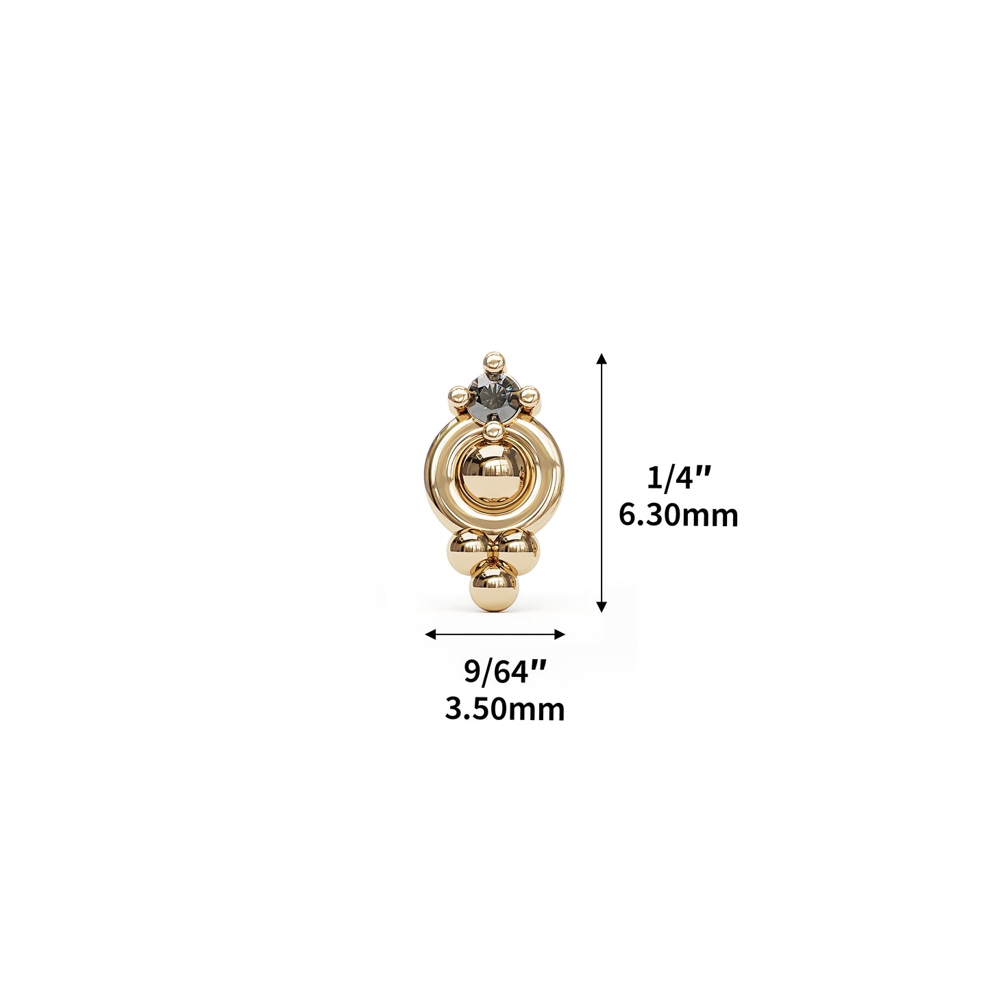 14K Gold Prong-Set Black Diamond Beaded Threadless End