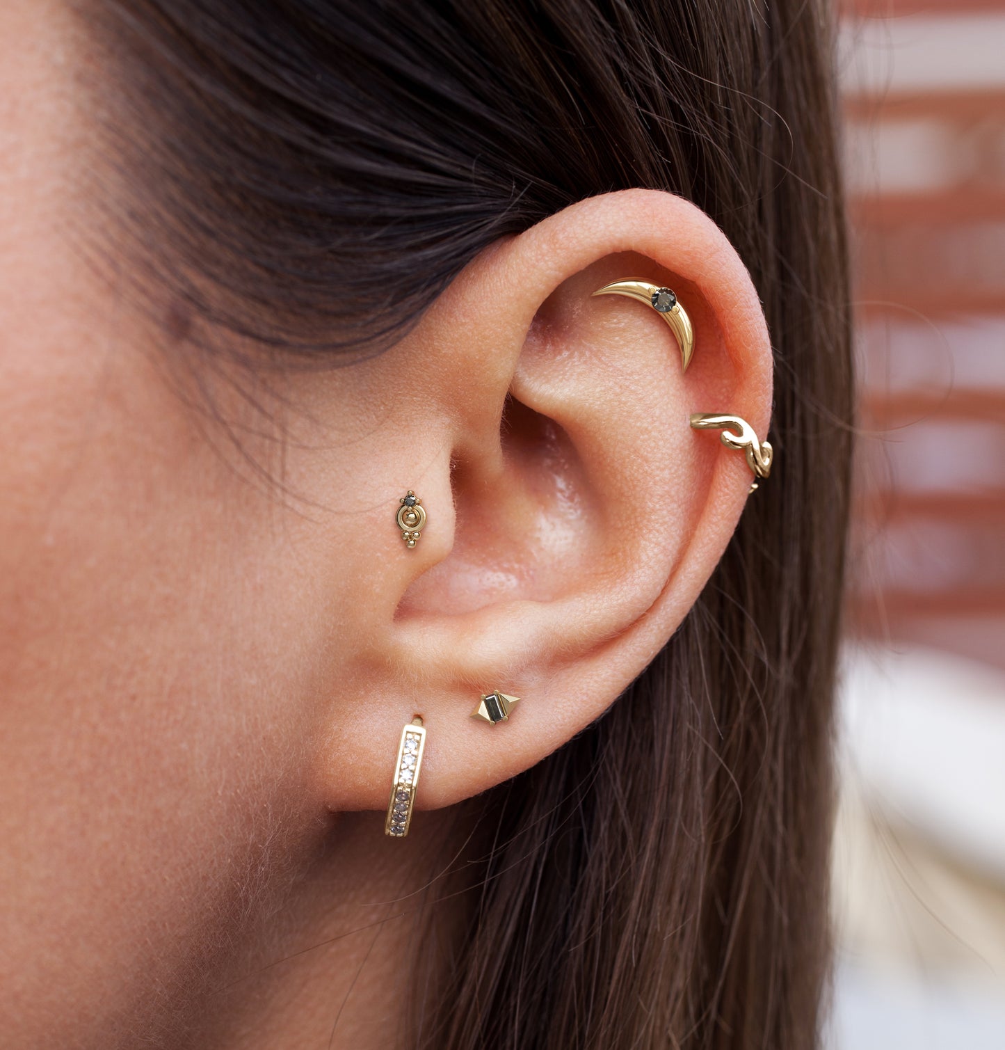 14K Gold Prong-Set Black Diamond Beaded Threadless End