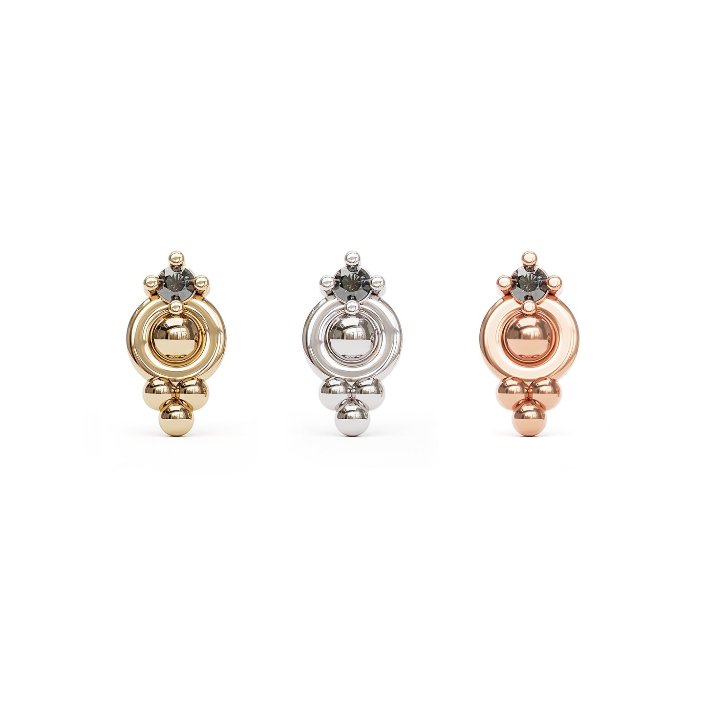 14K Gold Prong-Set Black Diamond Beaded Threadless End