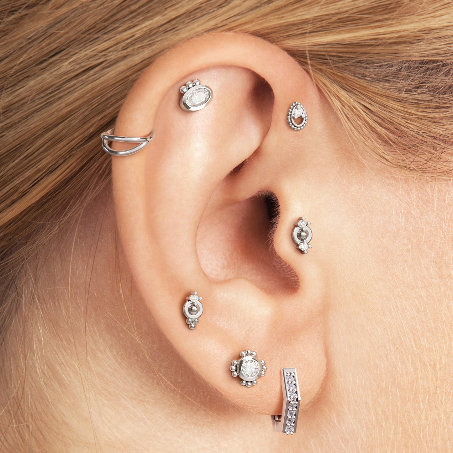 14K Gold Prong-Set Diamond Beaded Threadless End
