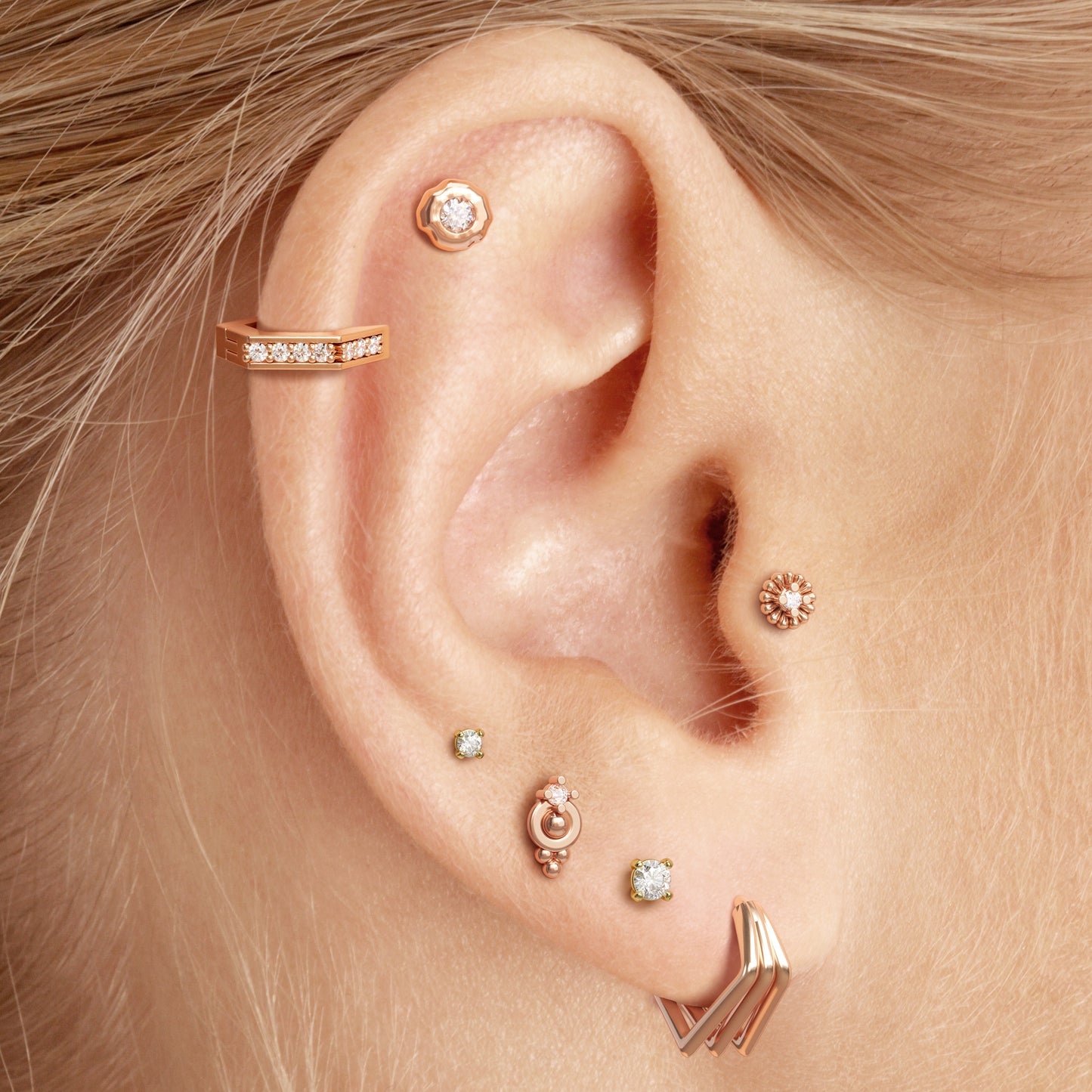 Irregular 14K Gold Diamond Threadless End